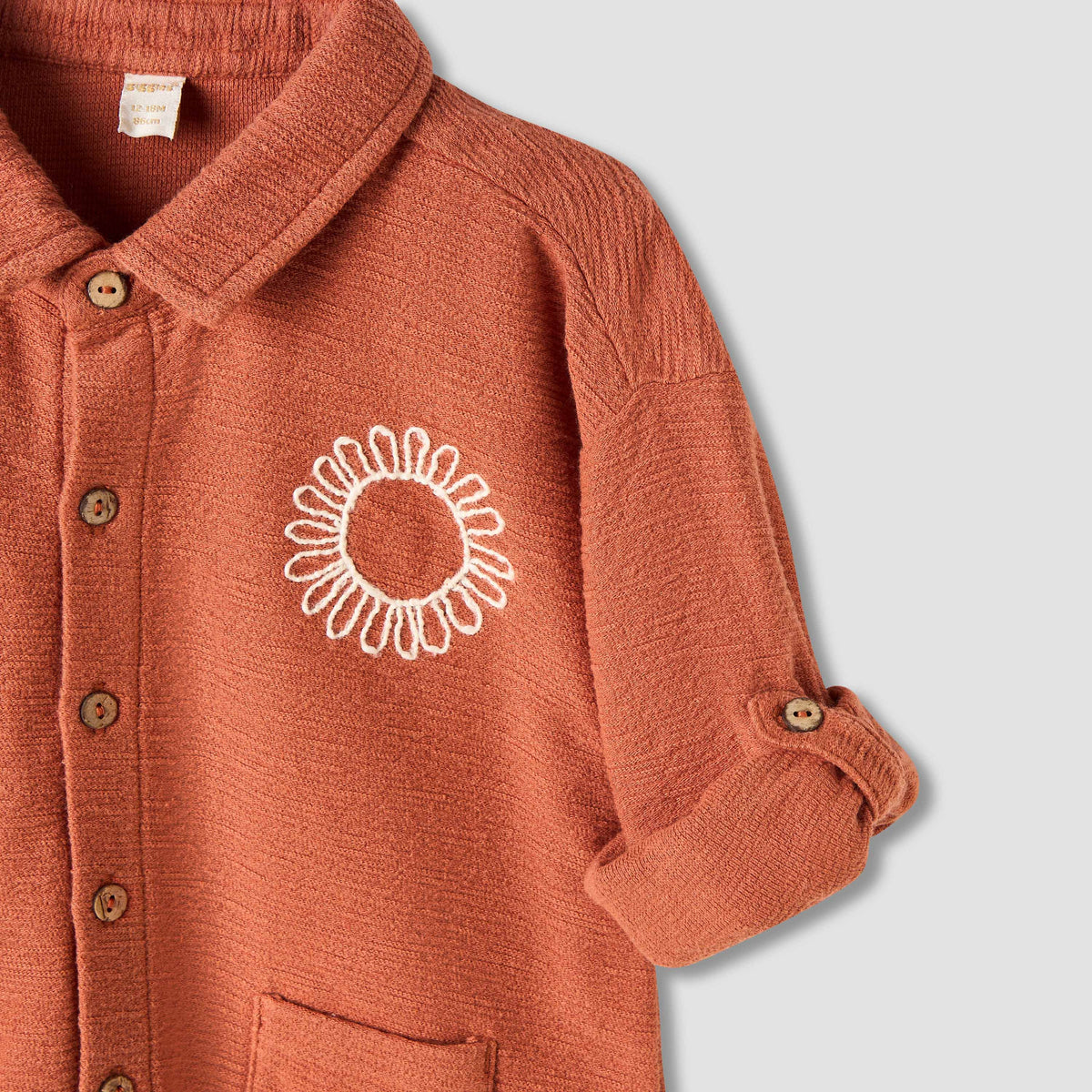 Giggles Boys Shirt with Embroidery - Cotton - Long Sleeves