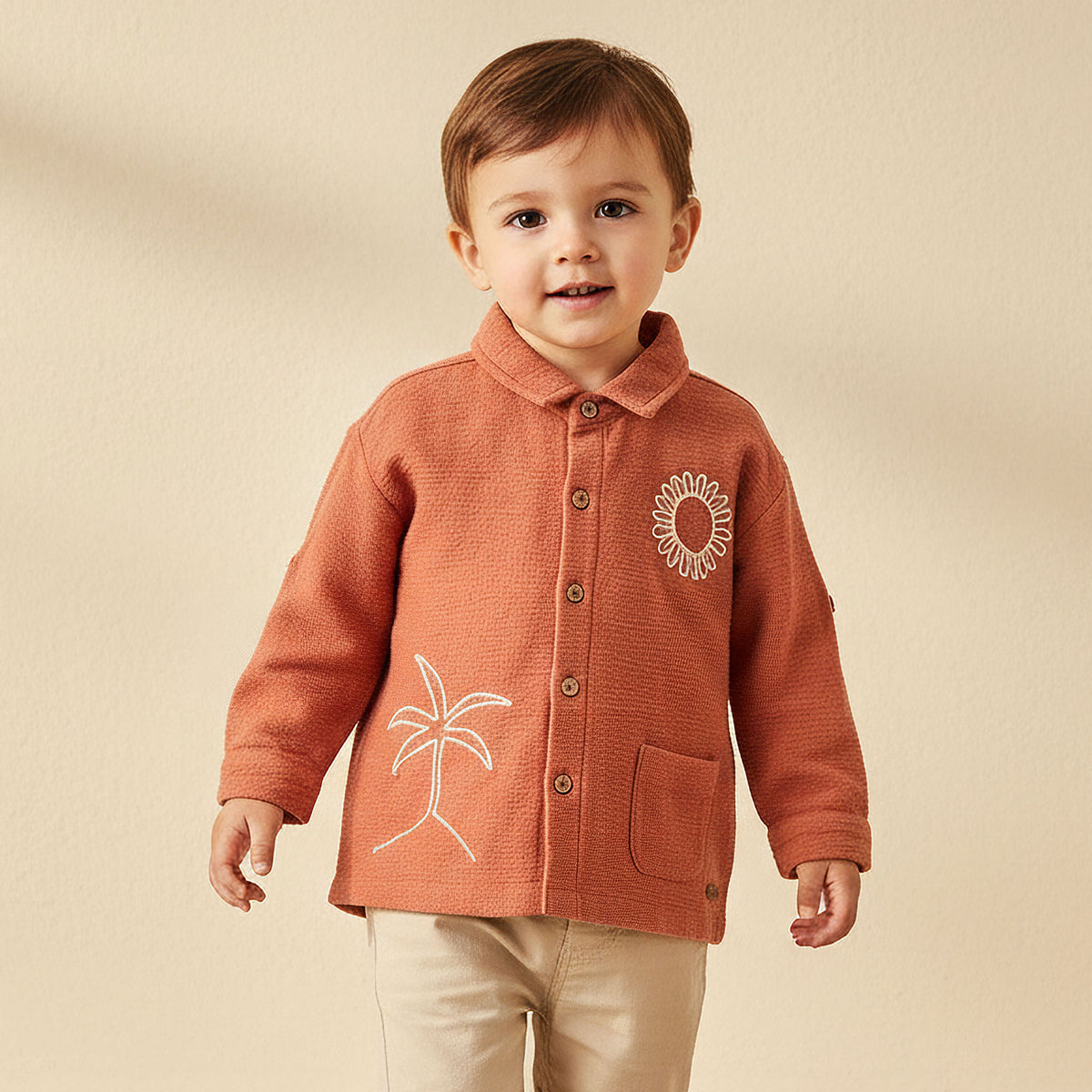 Giggles Boys Shirt with Embroidery - Cotton - Long Sleeves