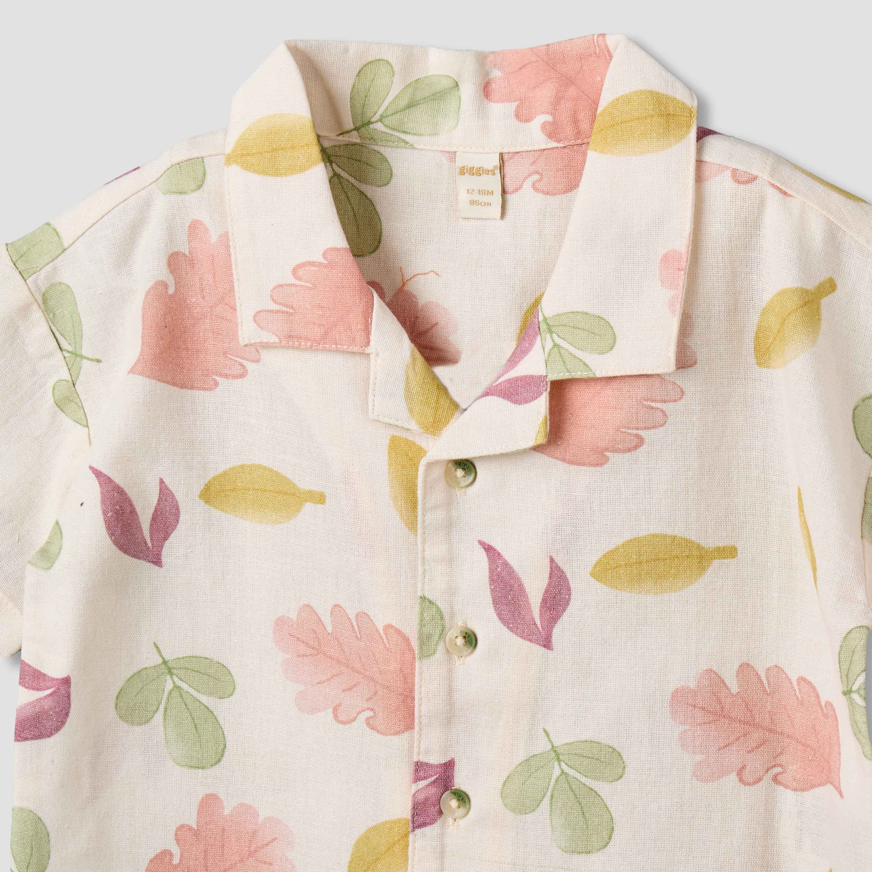 Giggles Short Sleeve Shirt with Leaf Print