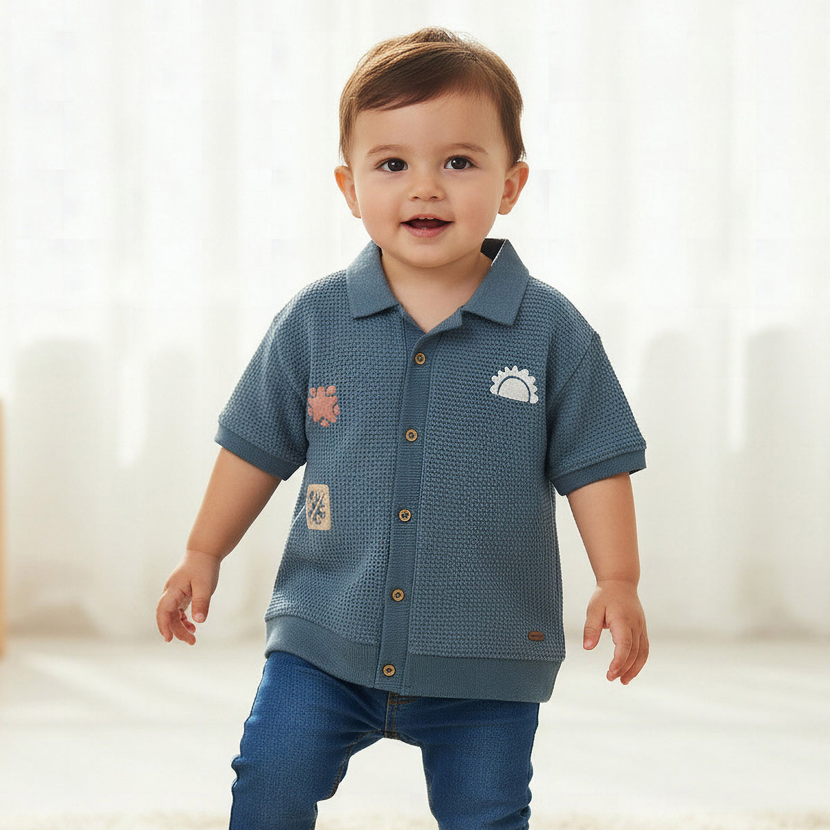 Giggles Short Sleeves Shirt with Embroidery