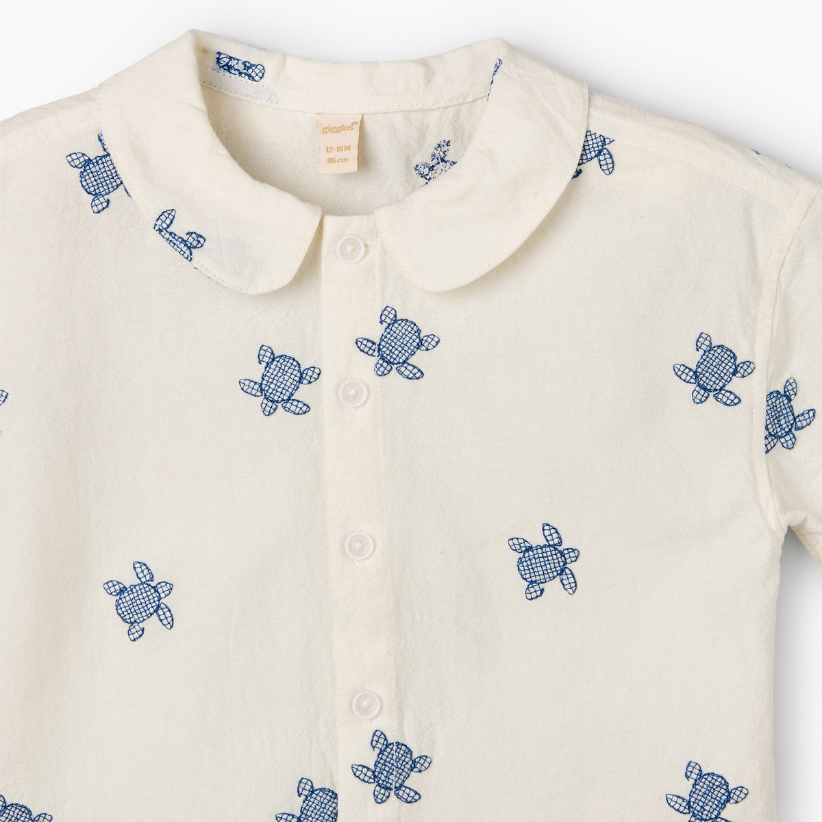 Giggles Short Sleeve Shirt with Turtle Embroidery