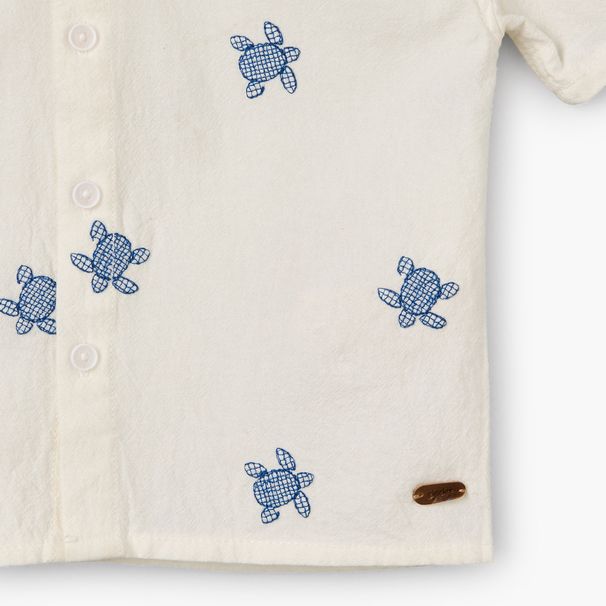Giggles Short Sleeve Shirt with Turtle Embroidery