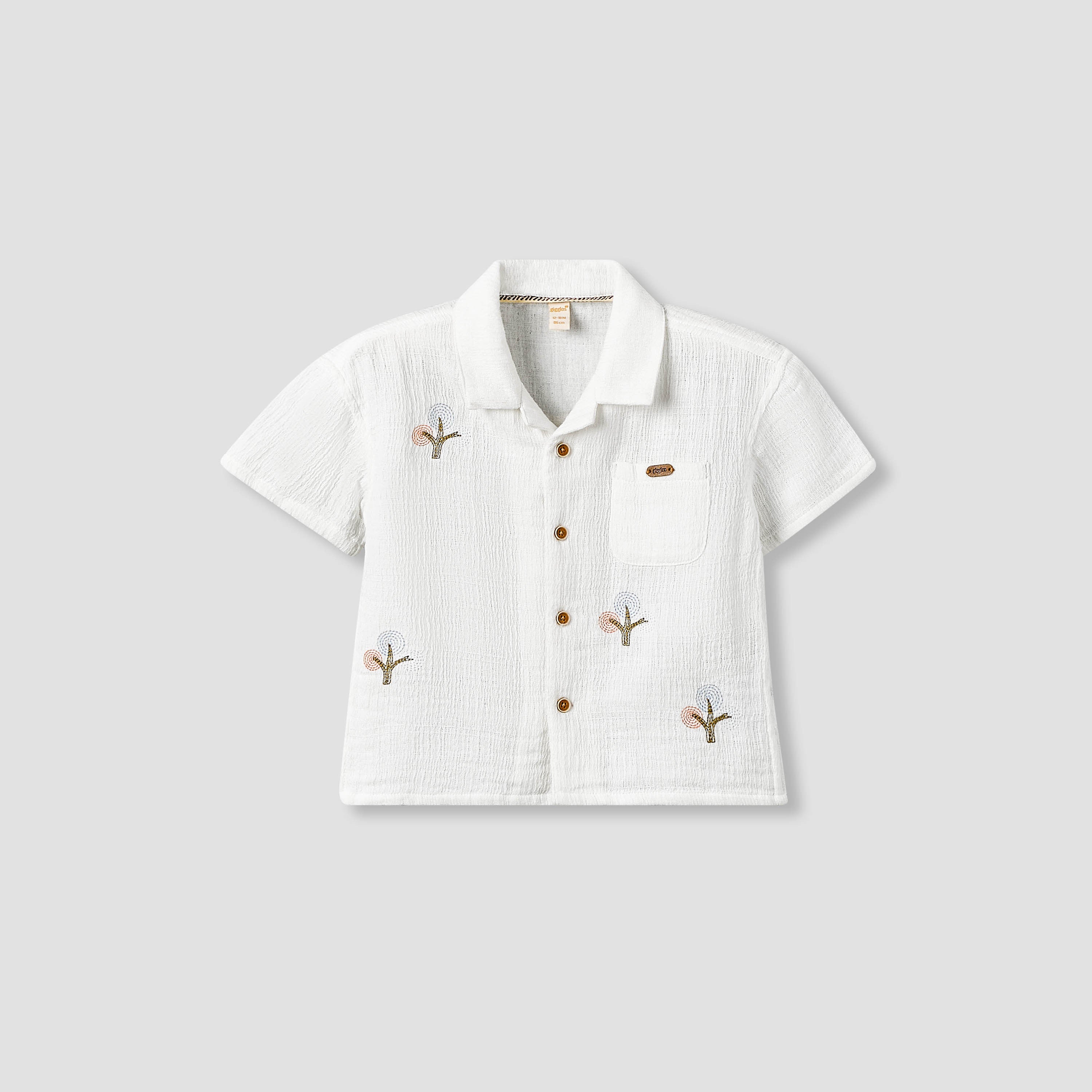 Giggles Short Sleeve Shirt with Embroidery - White / 12-18 mths