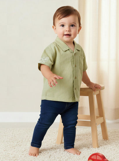 Giggles Short Sleeves Shirt with Leaf Embroidery-baby-boys-clothing-shirts-image-1