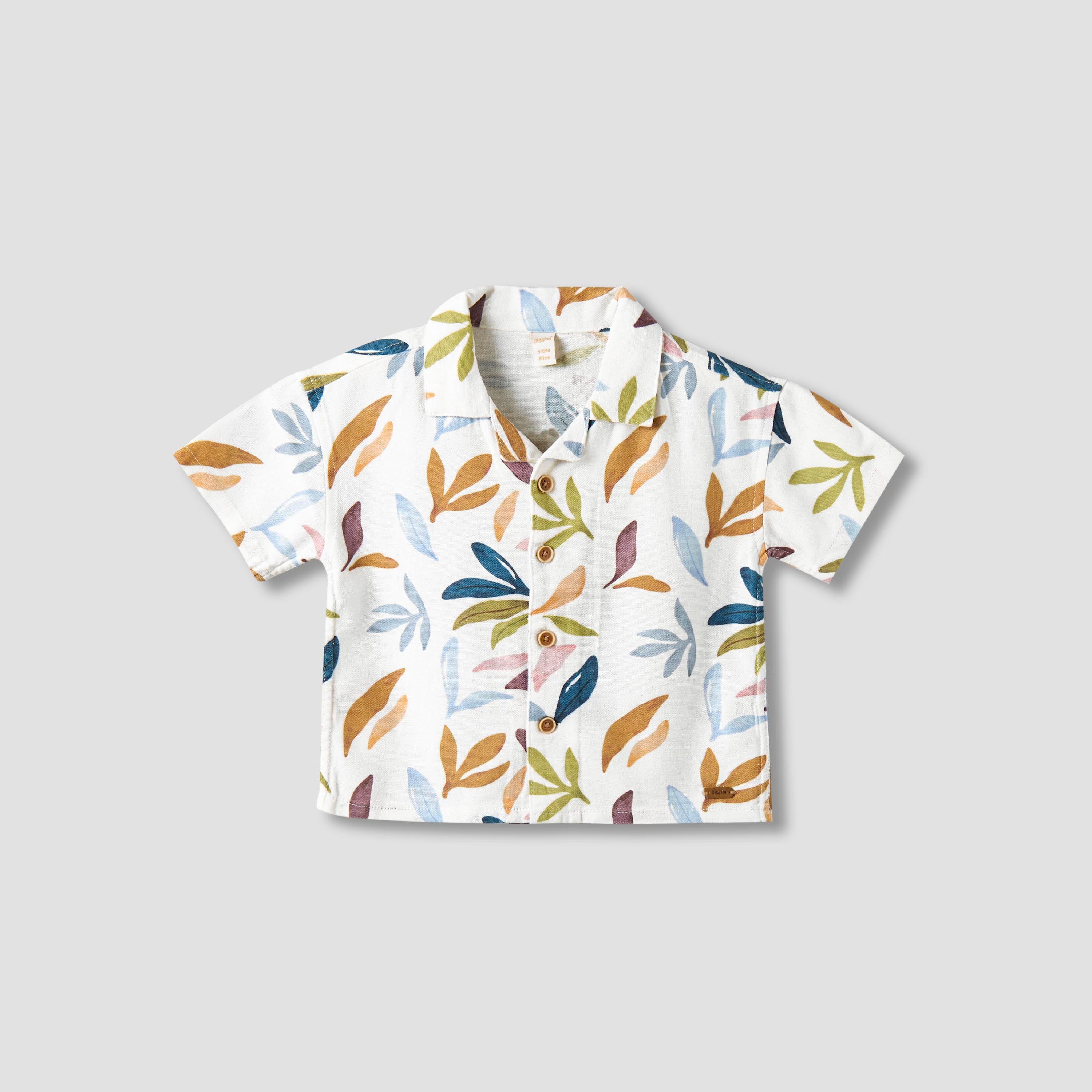 Giggles Short Sleeve Shirt with Leaf Print - White / 12-18 mths