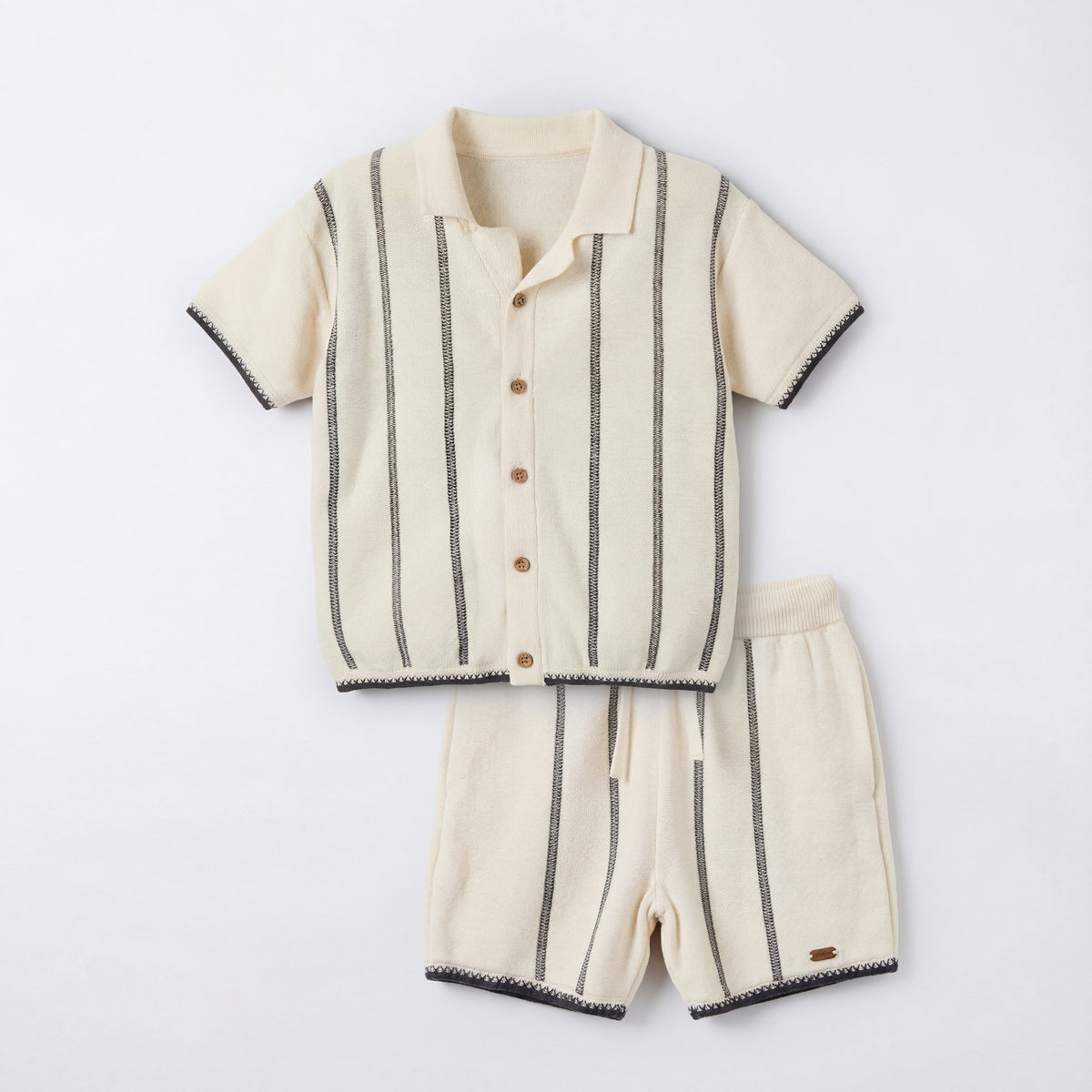 Giggles Camp Collar Short Sleeves Shirt and Shorts Set with Stripes