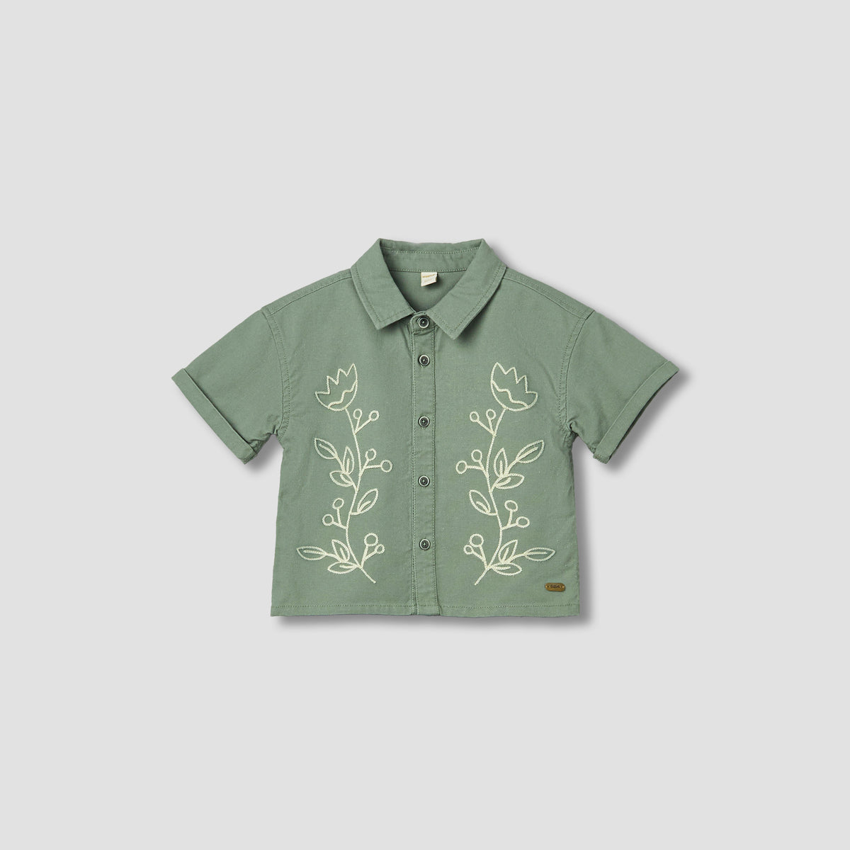 Giggles Collared Short Sleeves Shirt and Shorts Set with Floral Embroidery