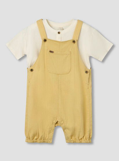 Giggles Henley Neck Short Sleeves T-shirt and Dungaree Set with Chest Pocket-baby-boys-clothing-setsandcoords-image-2