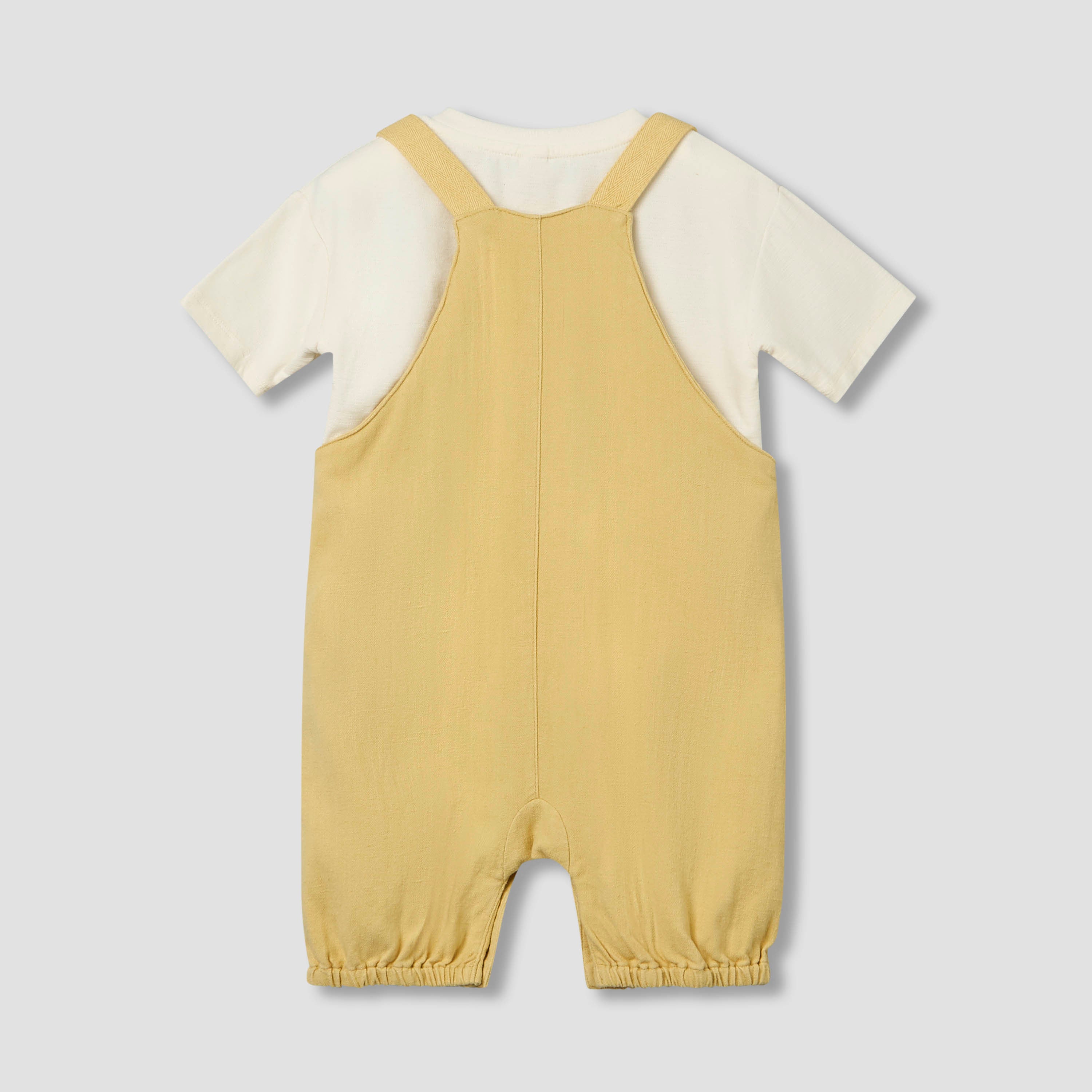 Giggles Henley Neck Short Sleeves T-shirt and Dungaree Set with Chest Pocket