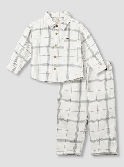Giggles Collared Long Sleeves Shirt and Pants Set with Checked Design-baby-boys-clothing-setsandcoords-image-2