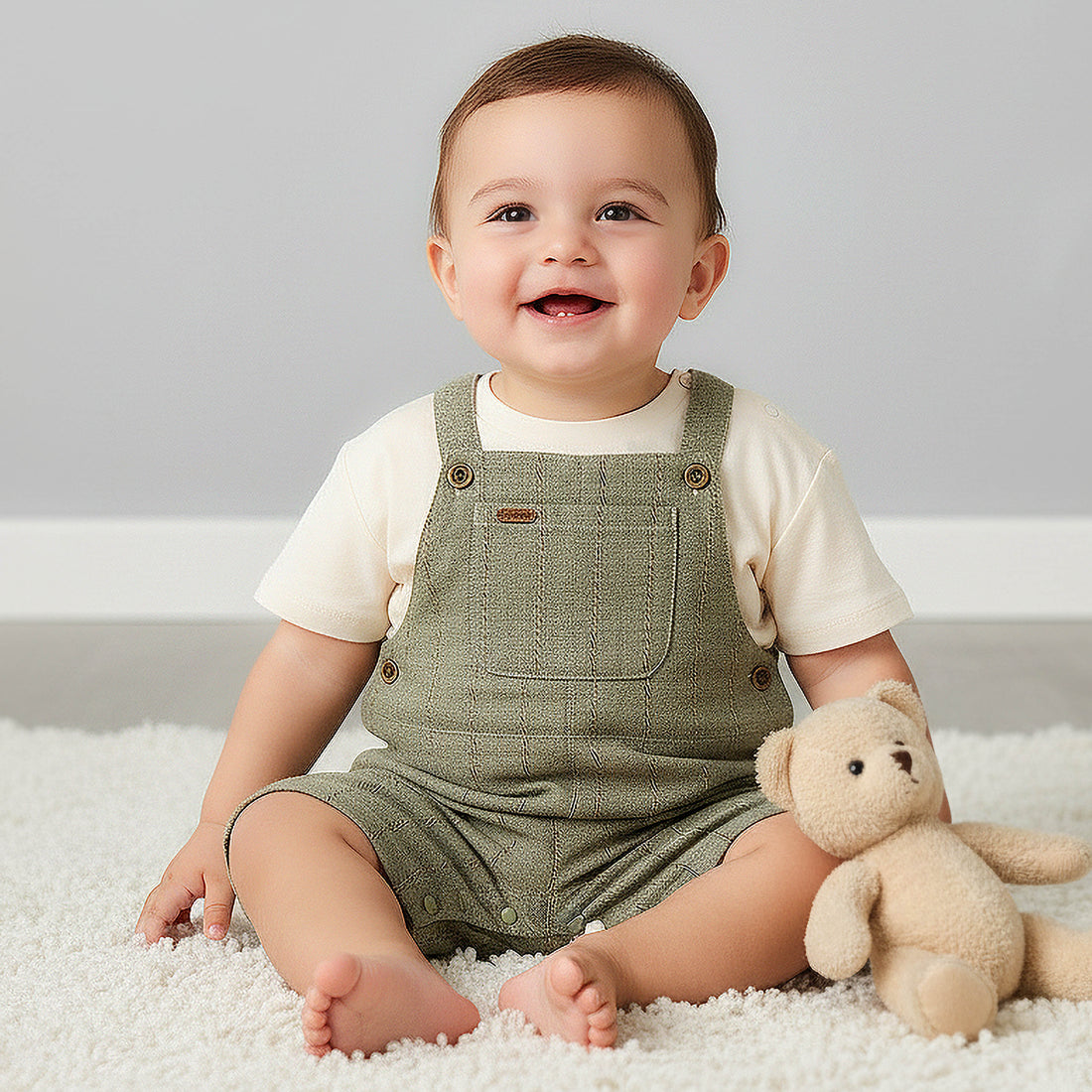 Giggles Crew Neck Short Sleeves T-shirt and Dungaree Set with Snap Button Closure - Multicolour / 18-24 mths