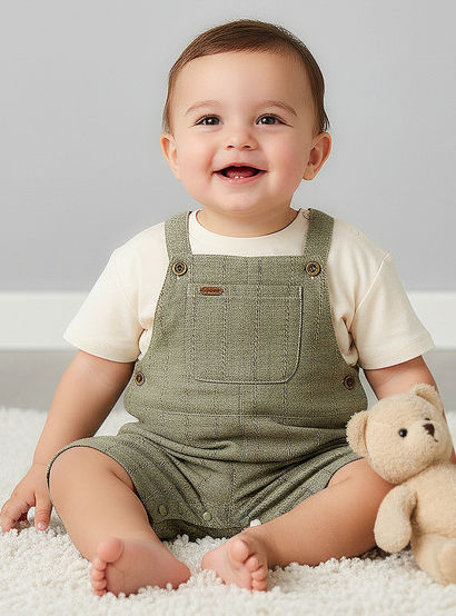 Giggles Crew Neck Short Sleeves T-shirt and Dungaree Set with Snap Button Closure-baby-boys-clothing-setsandcoords-image-1