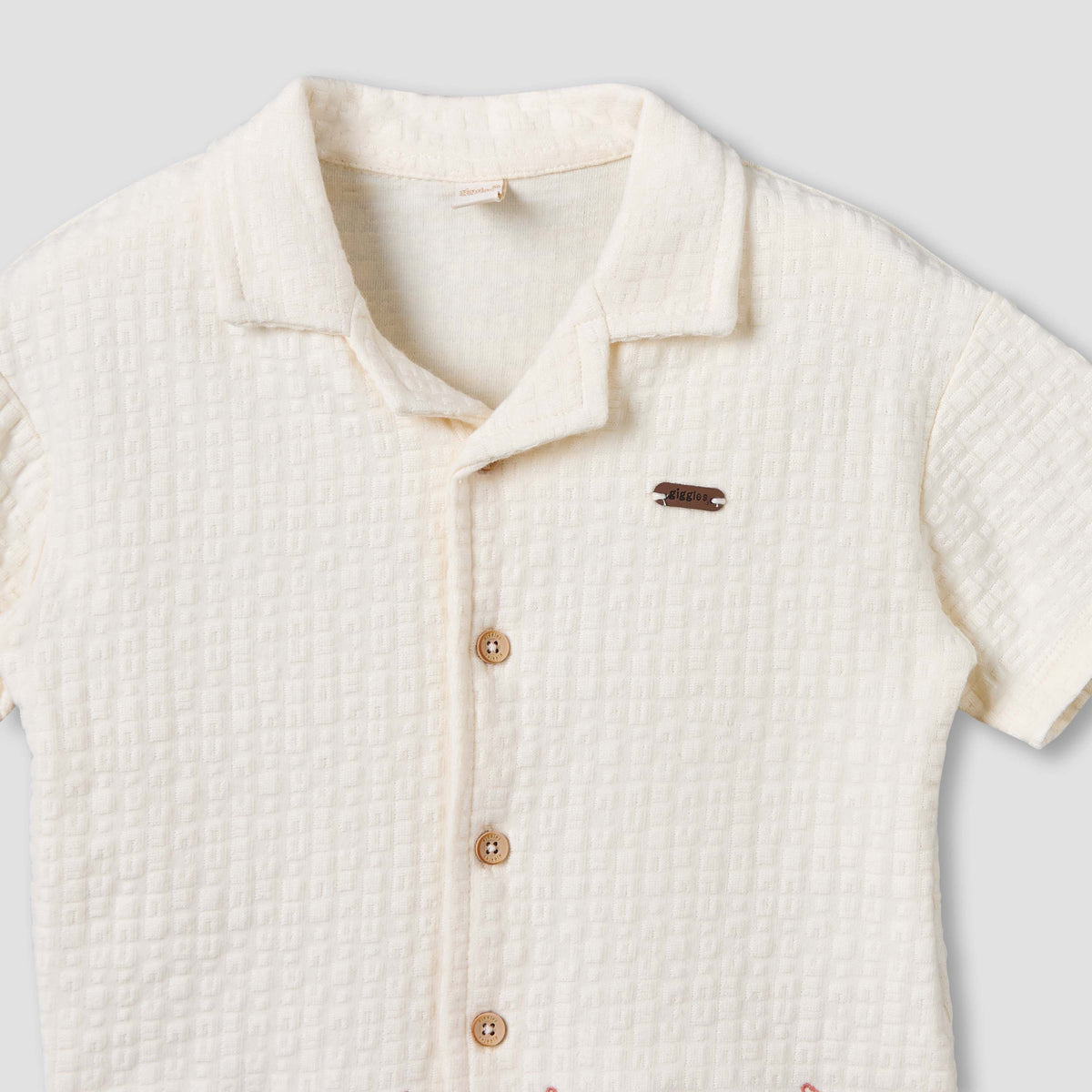 Giggles Collared Short Sleeves Shirt and Shorts Set with Embroidered Design