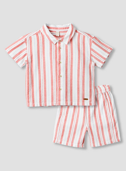 Giggles Collared Short Sleeve Shirt and Shorts Set with Stripes-baby-boys-clothing-setsandcoords-image-2