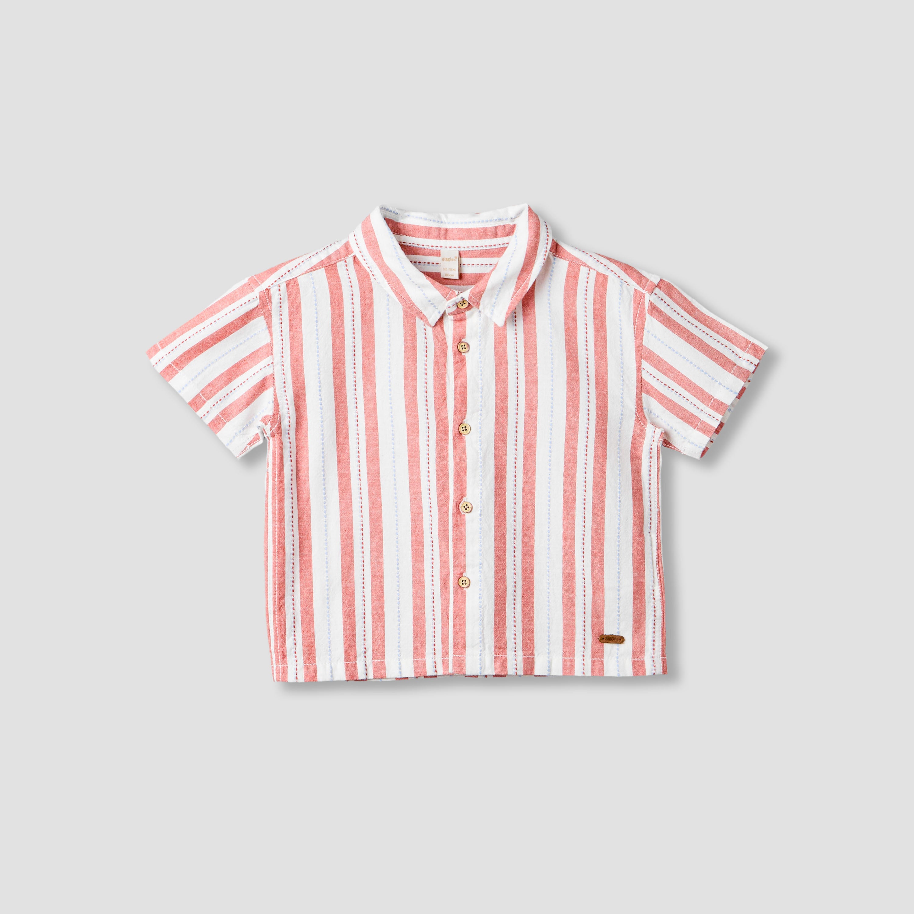 Giggles Collared Short Sleeve Shirt and Shorts Set with Stripes