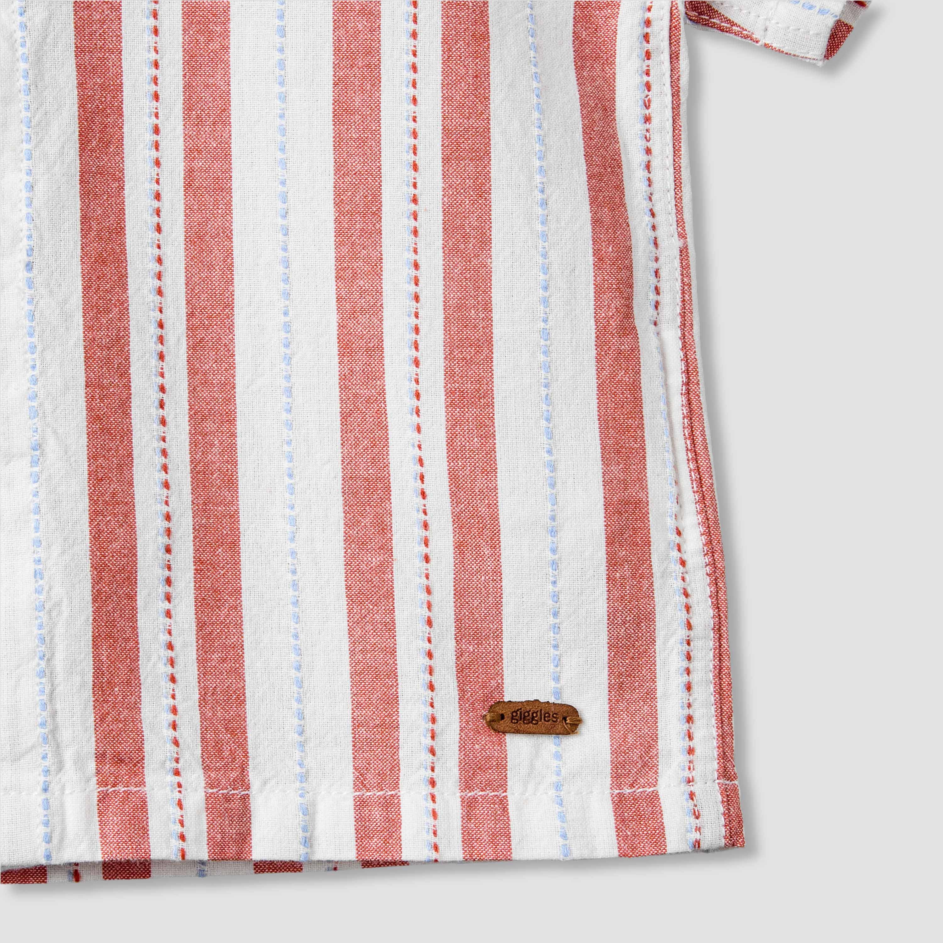 Giggles Collared Short Sleeve Shirt and Shorts Set with Stripes
