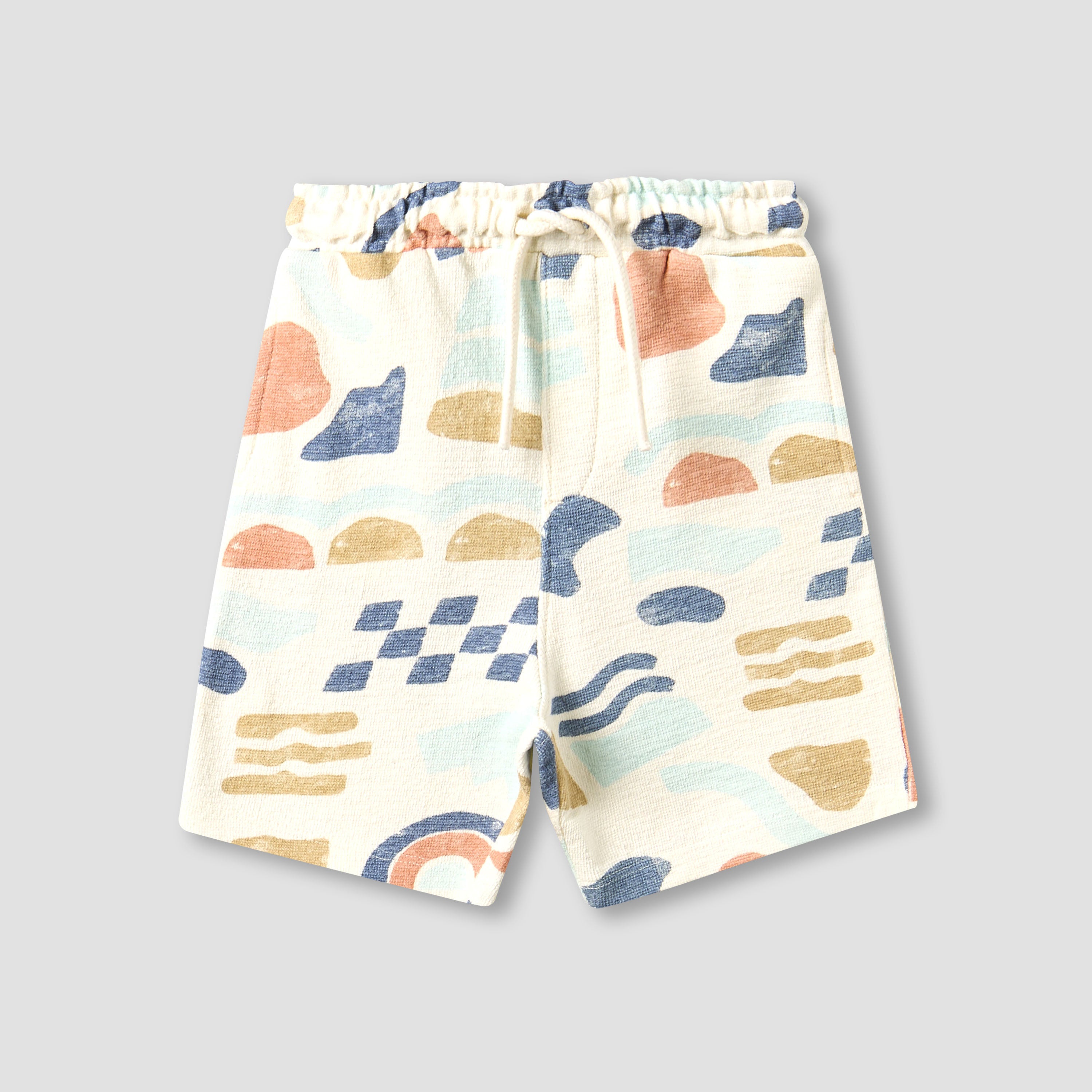 Giggles Collared Short Sleeves Shirt and Shorts Set with Abstract Print