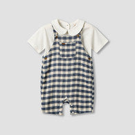 Giggles Collared Short Sleeve Top and Dungaree Set with Button Closure-undefined-image-1