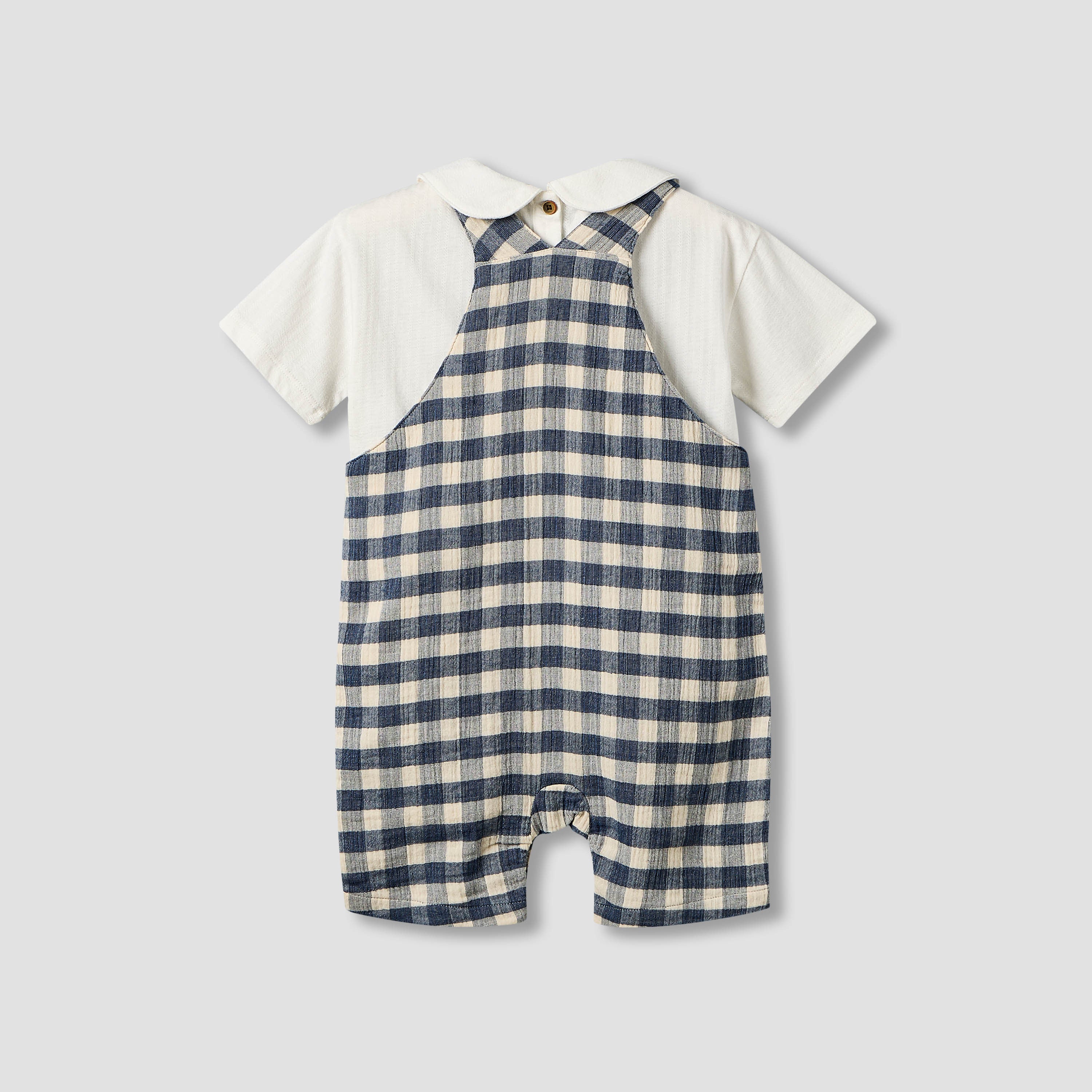 Giggles Collared Short Sleeve Top and Dungaree Set with Button Closure