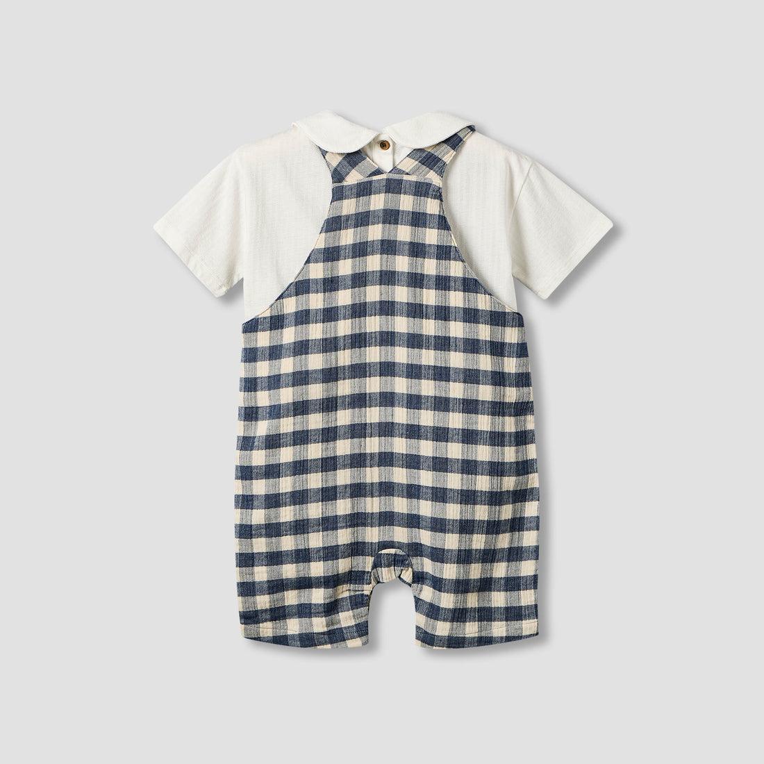 Giggles Collared Short Sleeve Top and Dungaree Set with Button Closure