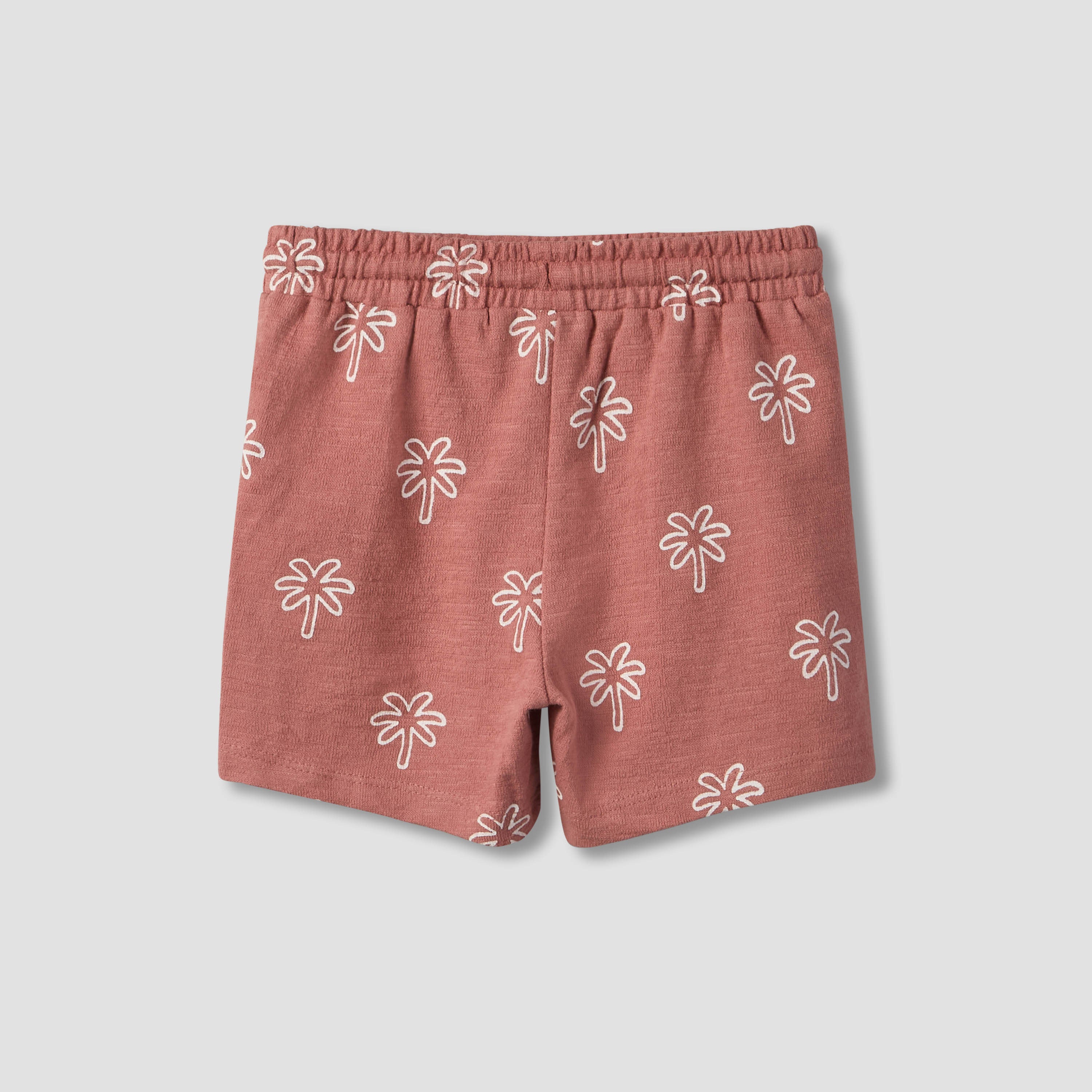 Giggles Collared Short Sleeves Polo T-shirt and Shorts Set with Palm Tree Print
