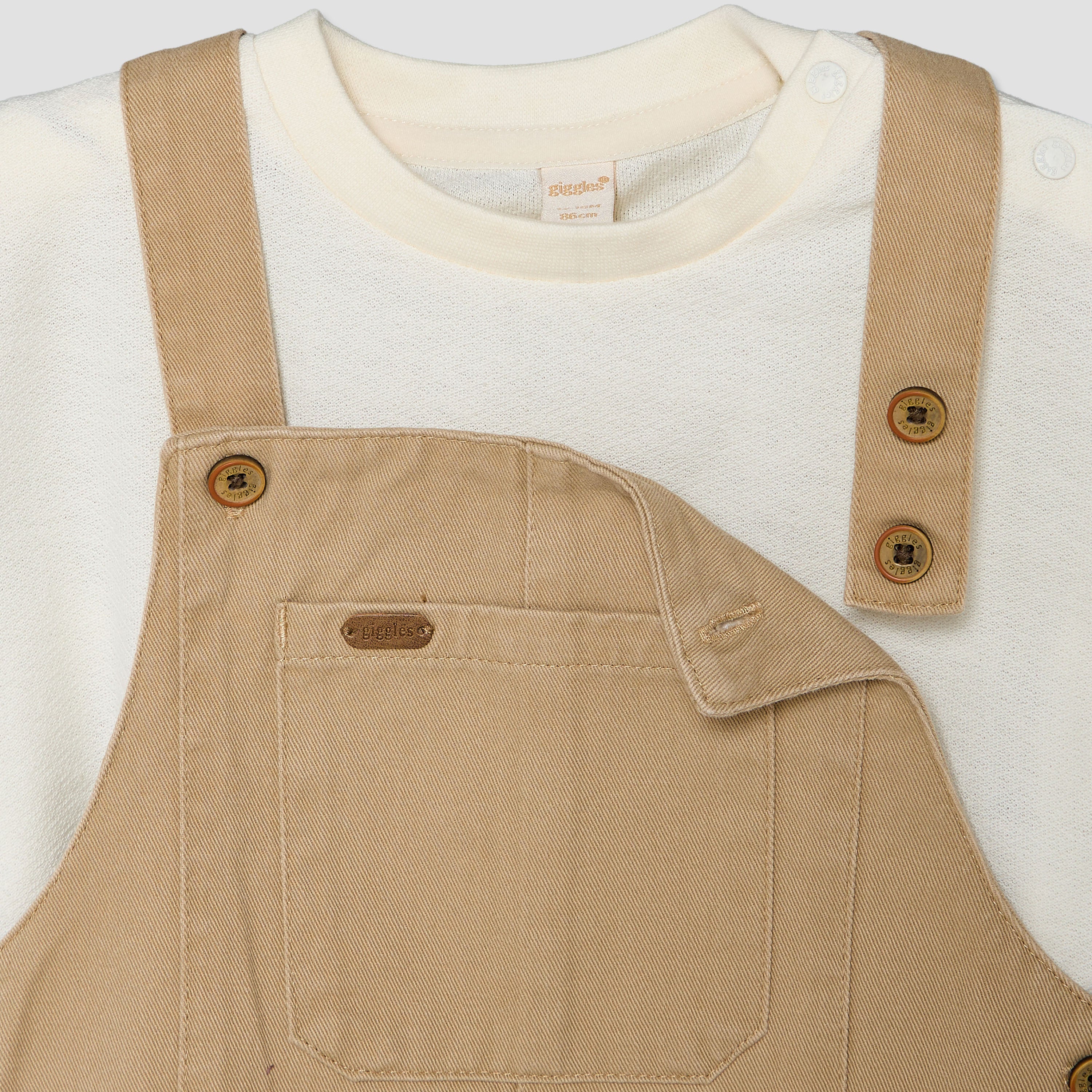 Giggles Crew Neck Short Sleeves T-shirt and Dungaree Set with Pockets