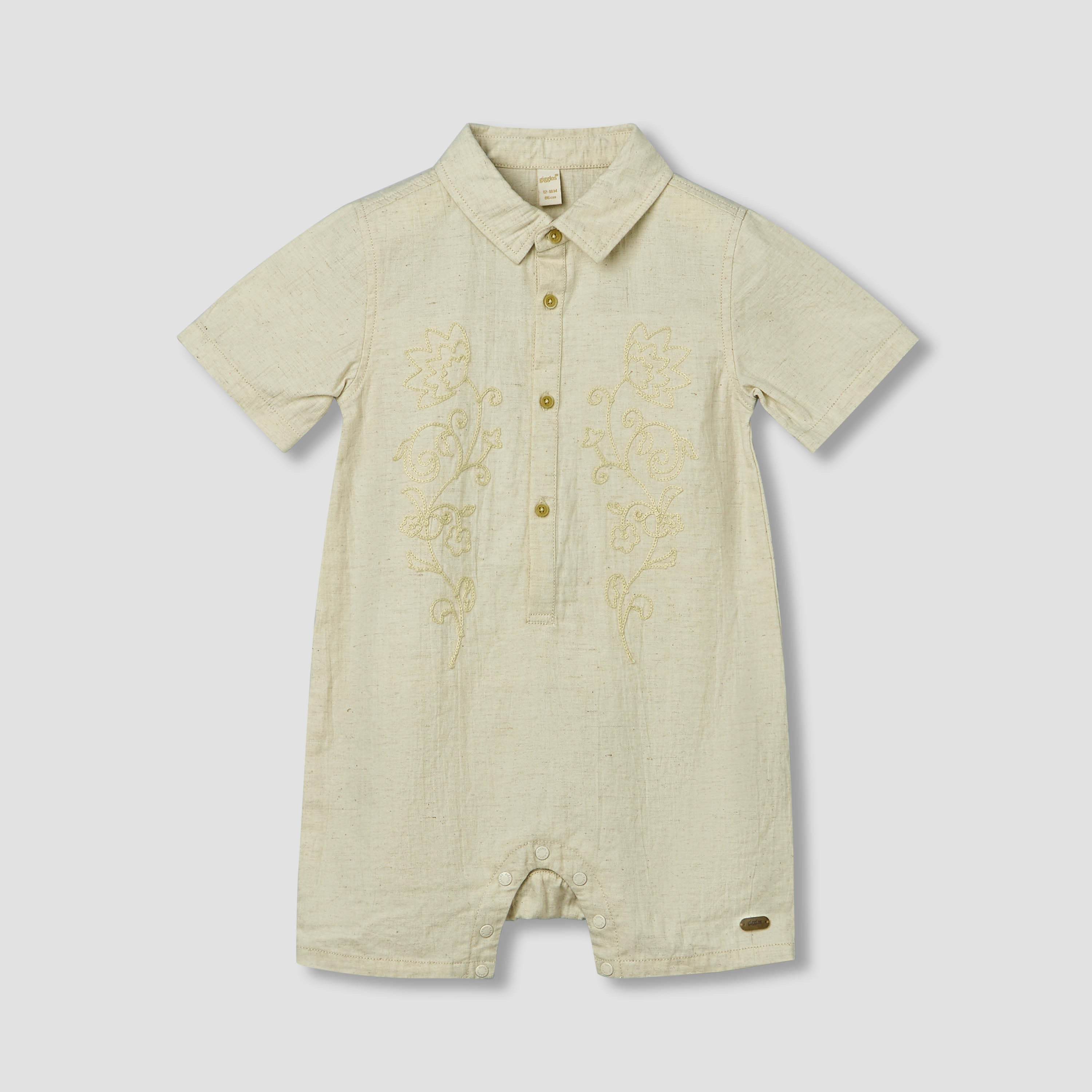 Giggles Collared Short Sleeves Romper with Embroidery