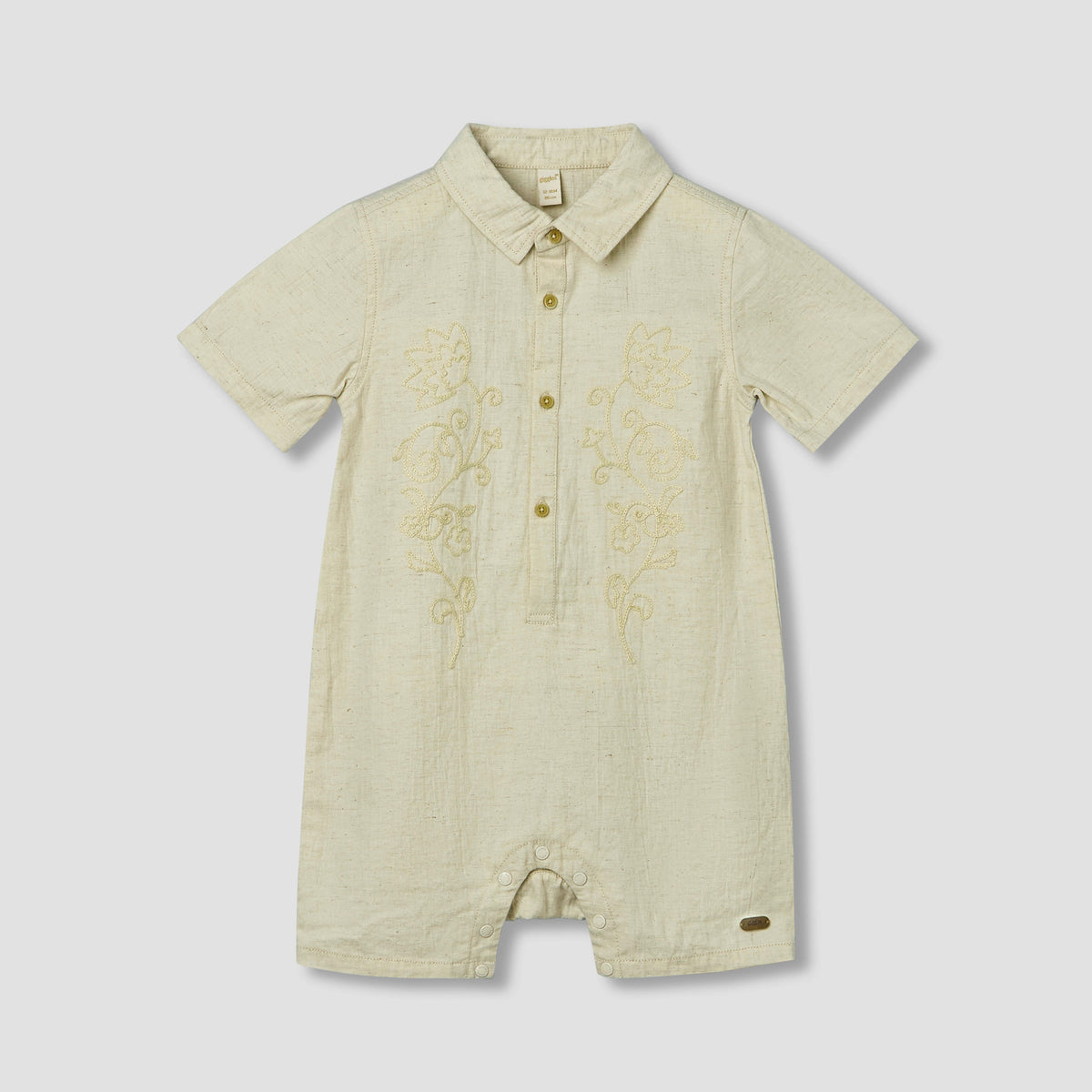 Giggles Collared Short Sleeves Romper with Embroidery