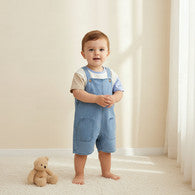 Lee Cooper Round Neck Short Sleeve T-shirt and Dungaree Set with Button Closure-undefined-image-1