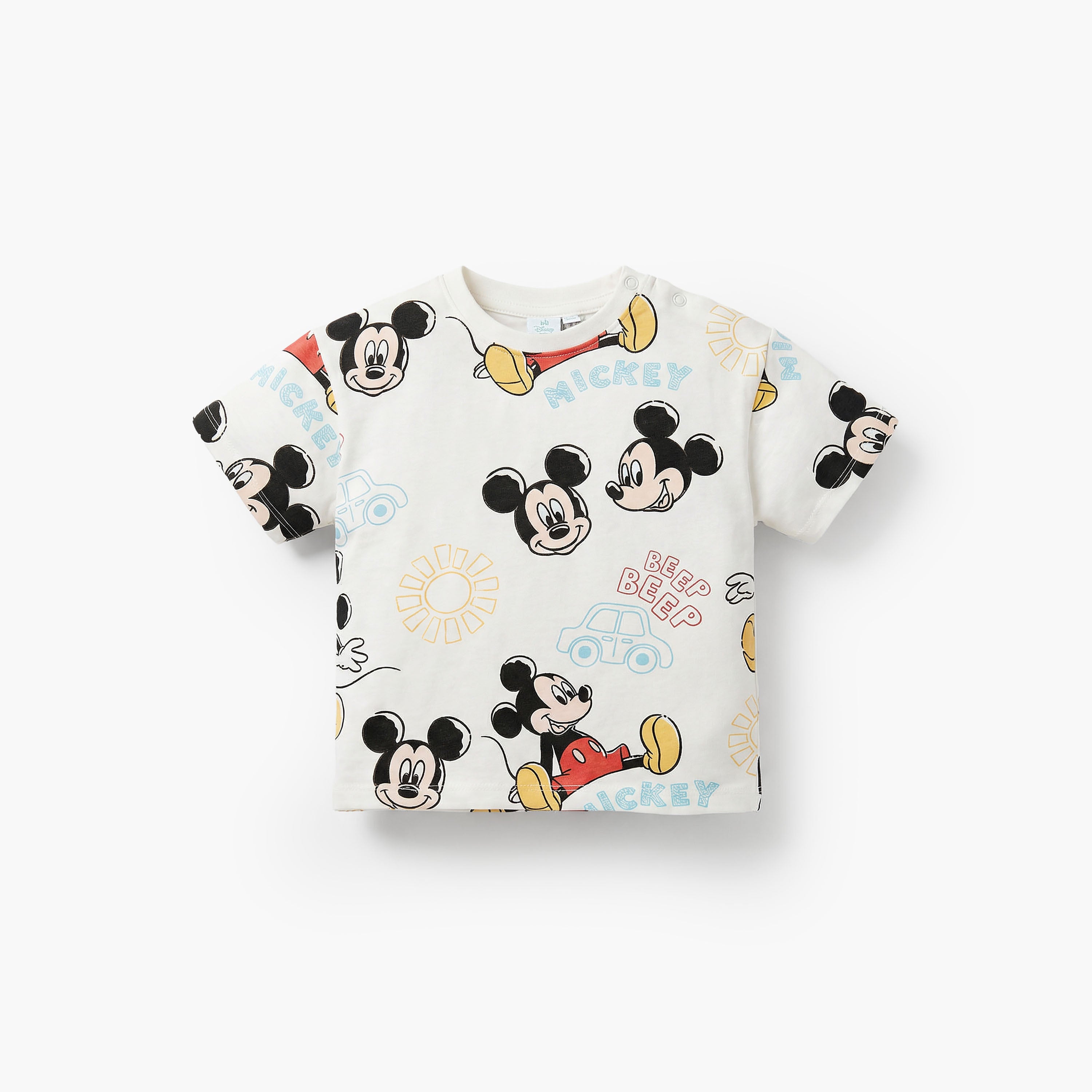 Disney Crew Neck Short Sleeves T-shirt with Mickey Mouse Print - White / 12-18 mths