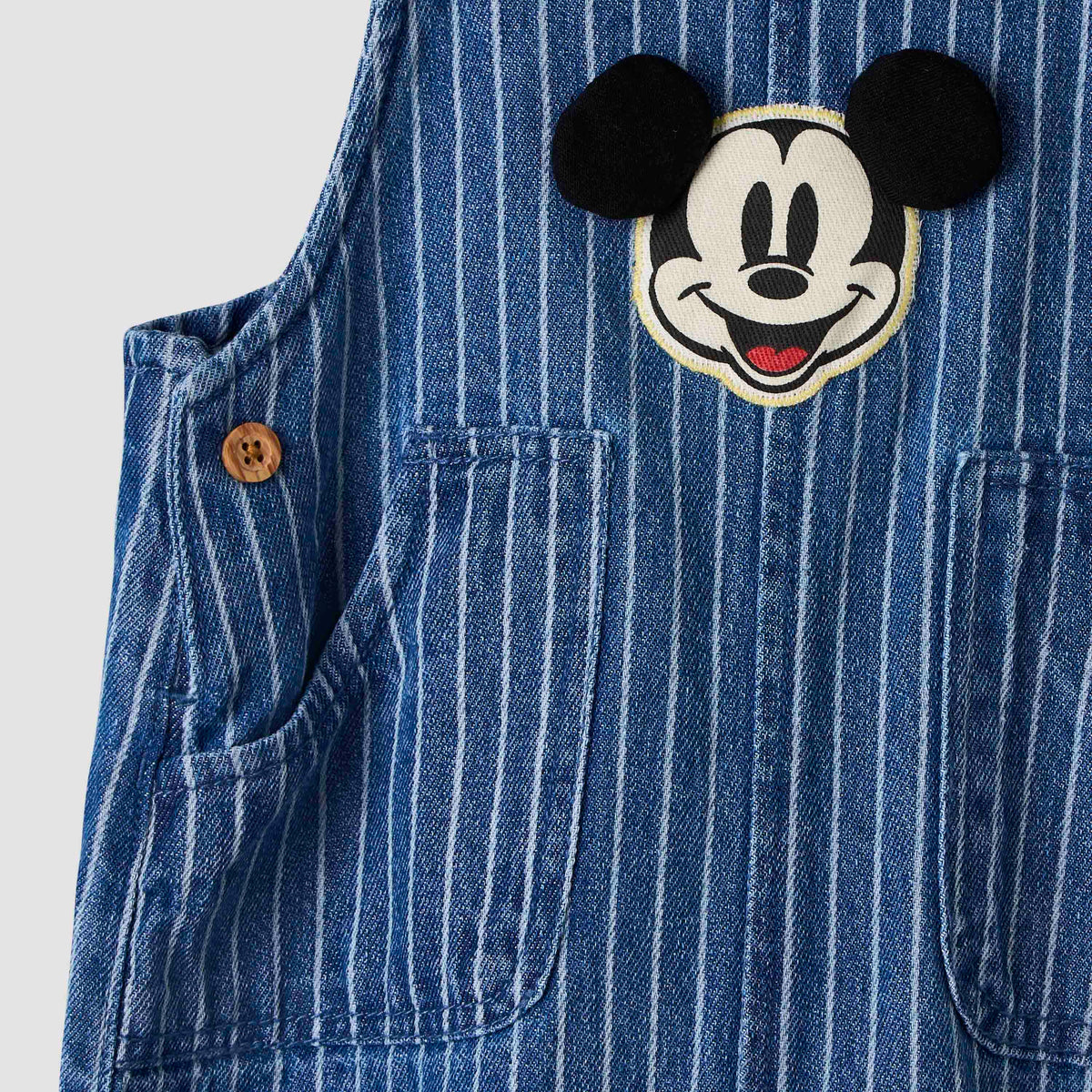 Disney Crew Neck Short Sleeves T-shirt and Dungaree Set with Stripes and Mickey Mouse Applique