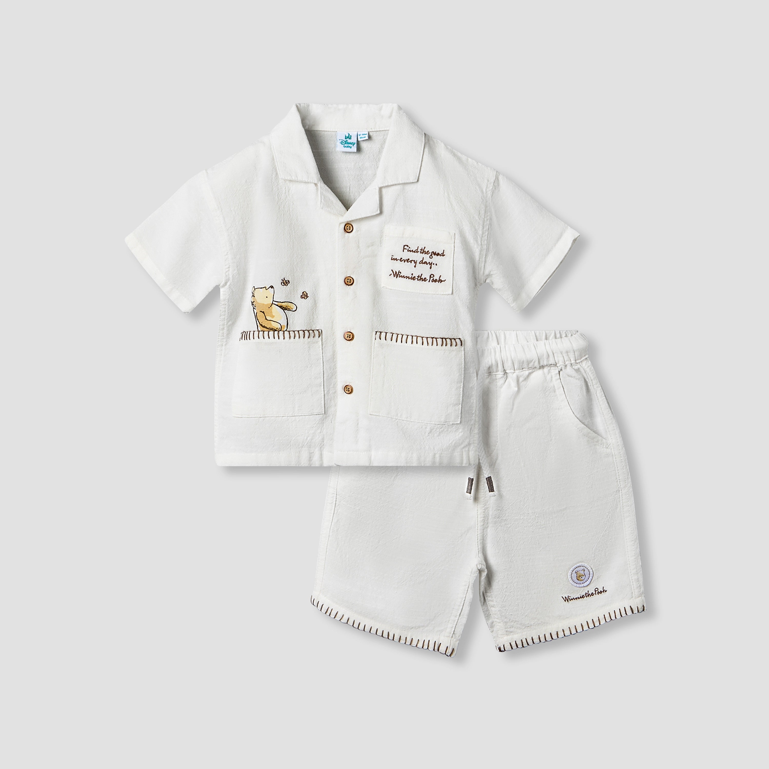 Disney Collared Short Sleeve Shirt and Shorts Set with Winnie the Pooh Print