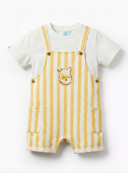 Disney Crew Neck Short Sleeves T-shirt and Dungaree Set with Winnie the Pooh Applique-baby-boys-clothing-setsandcoords-image-2