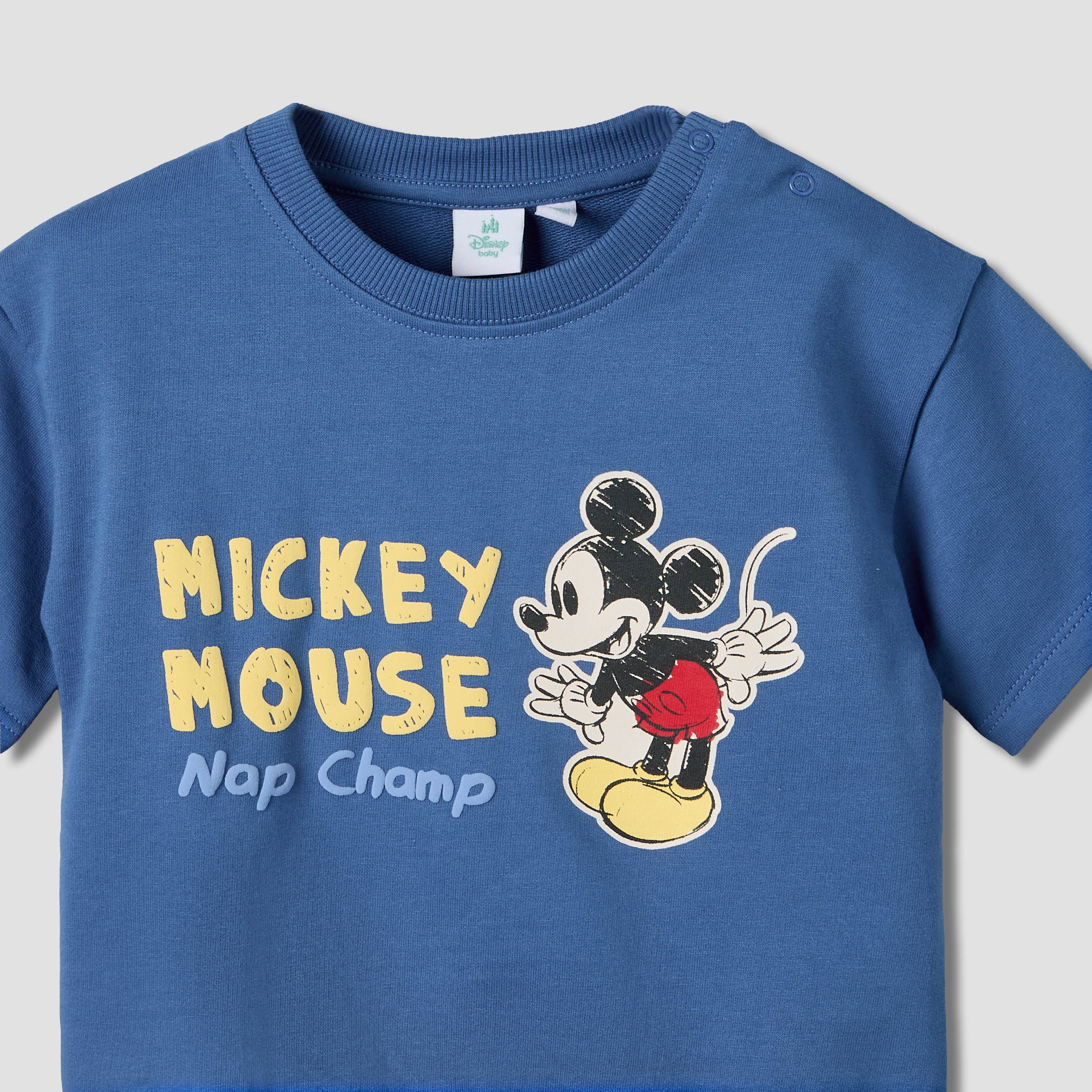 Disney Crew Neck Short Sleeves T-shirt and Shorts Set with Mickey Mouse Print