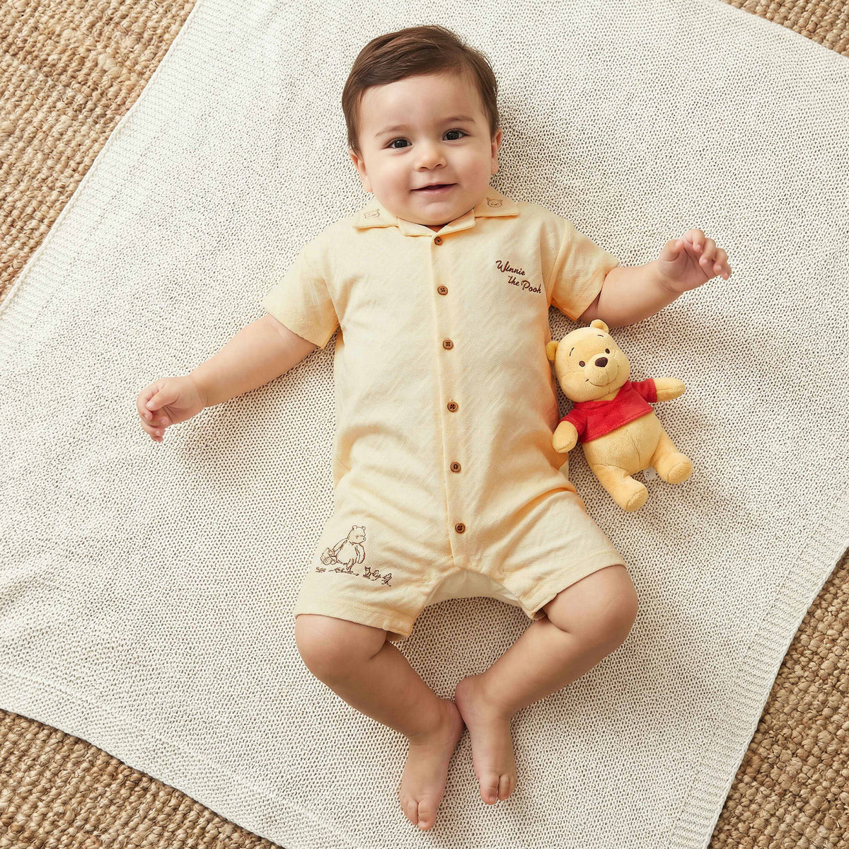 Disney Collared Short Sleeves Romper with Winnie the Pooh Embroidery