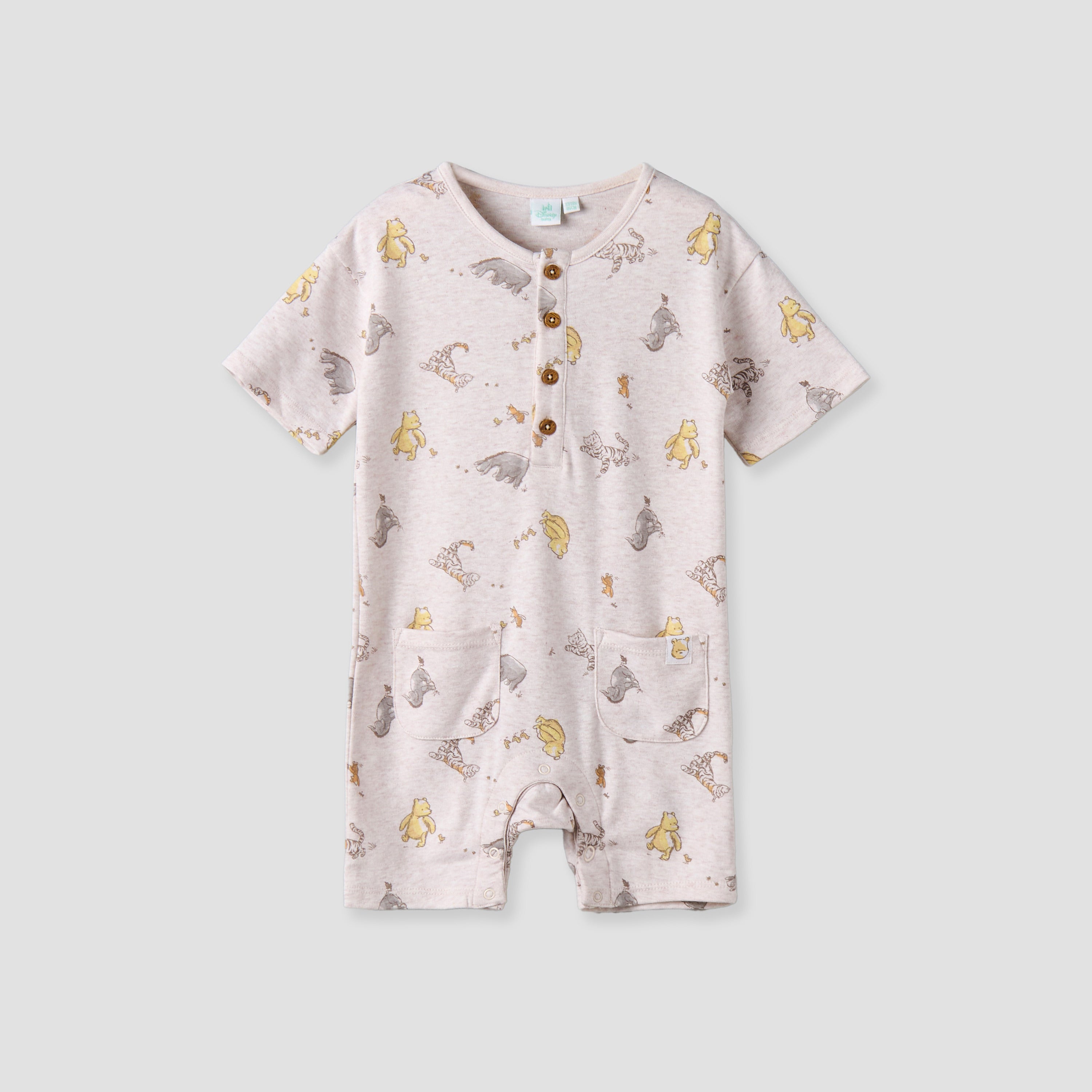 Pack of 2 Disney Round Neck Short Sleeve Romper with Snap Button Closure