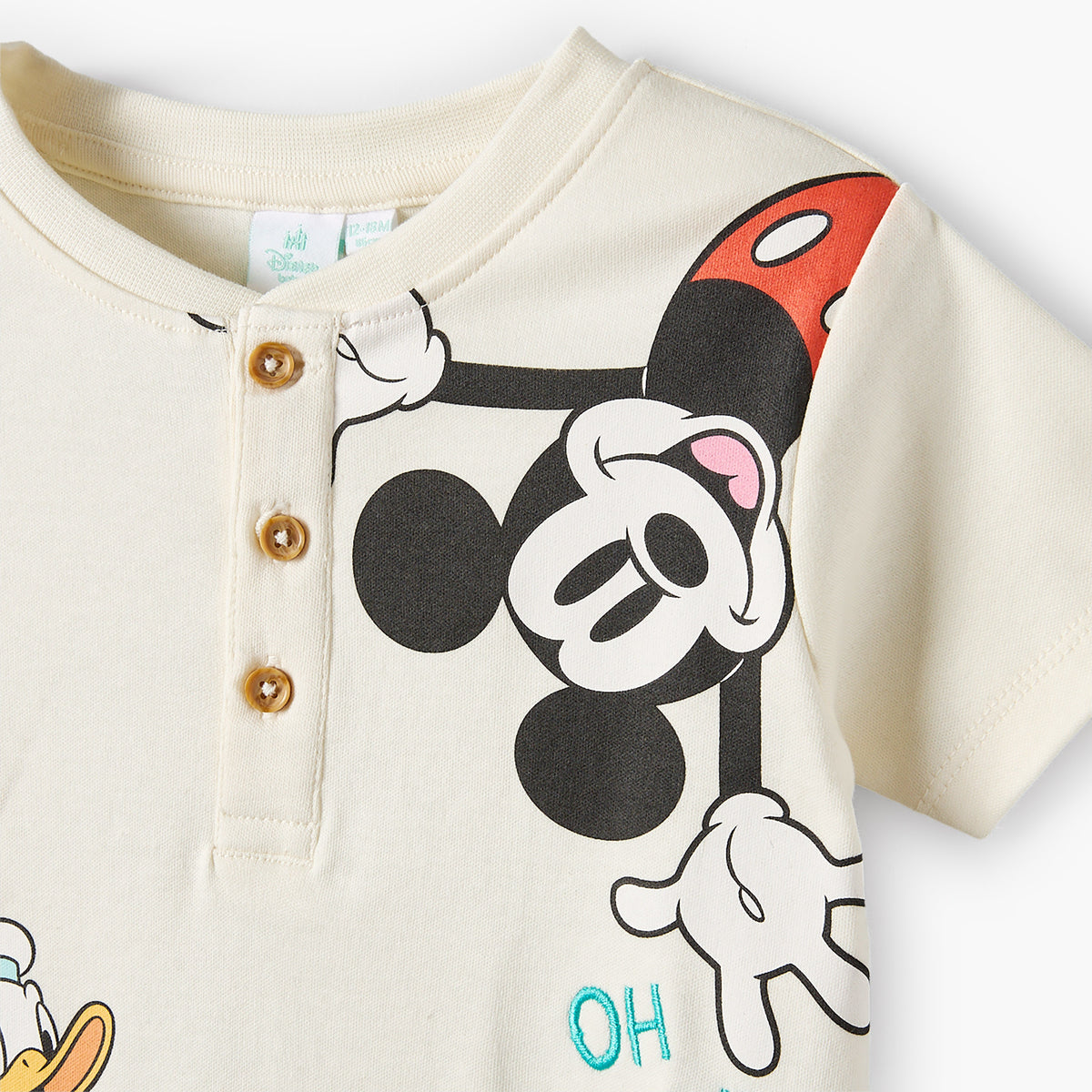 Disney Henley Neck Short Sleeves Romper with Mickey Mouse and Donald Duck Print