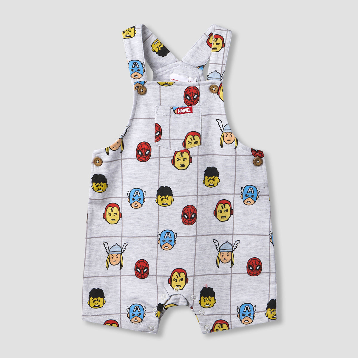 Crew Neck Short Sleeves T-shirt and Dungaree Set with Avengers Print