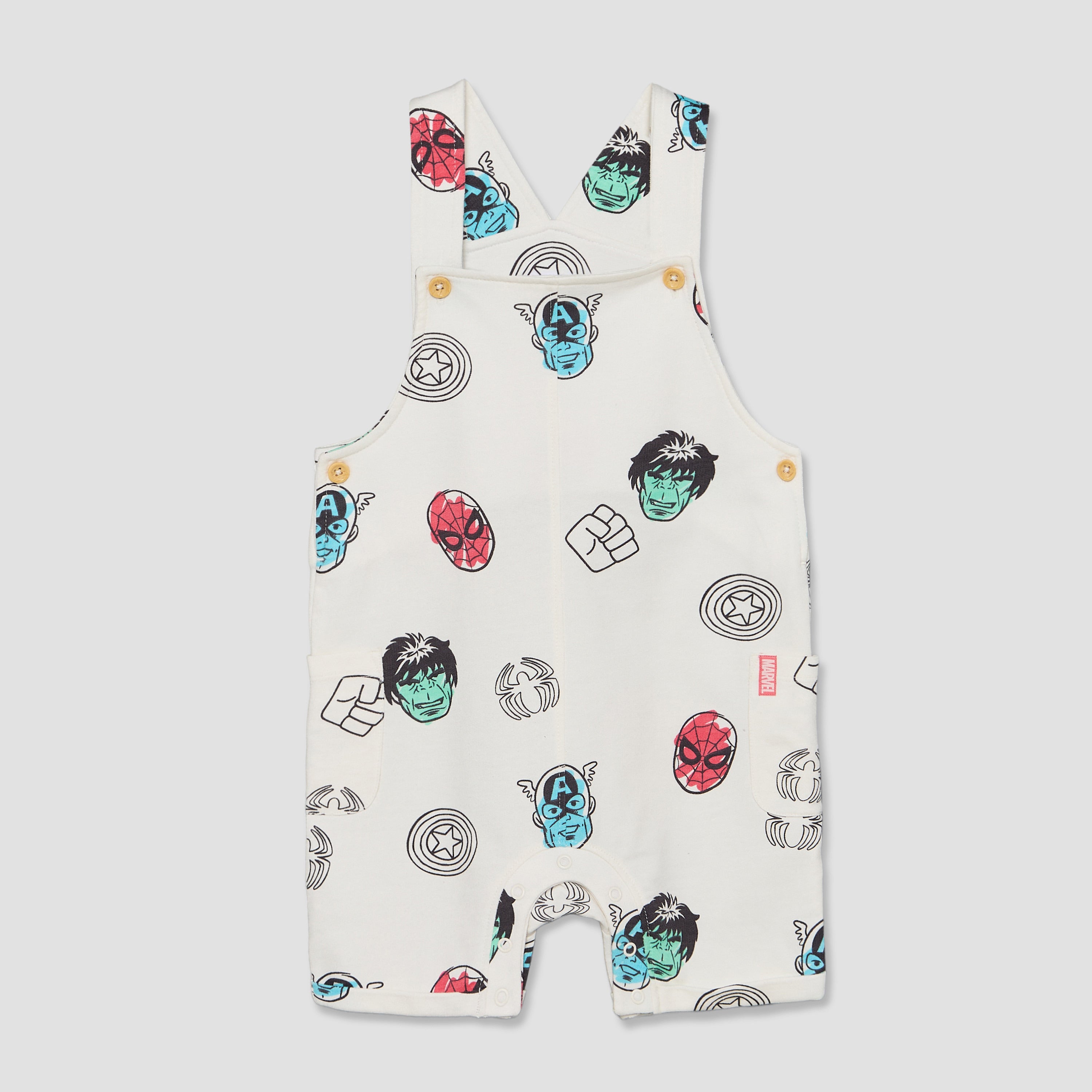Crew Neck Short Sleeves T-shirt and Dungaree Set with Avengers Print
