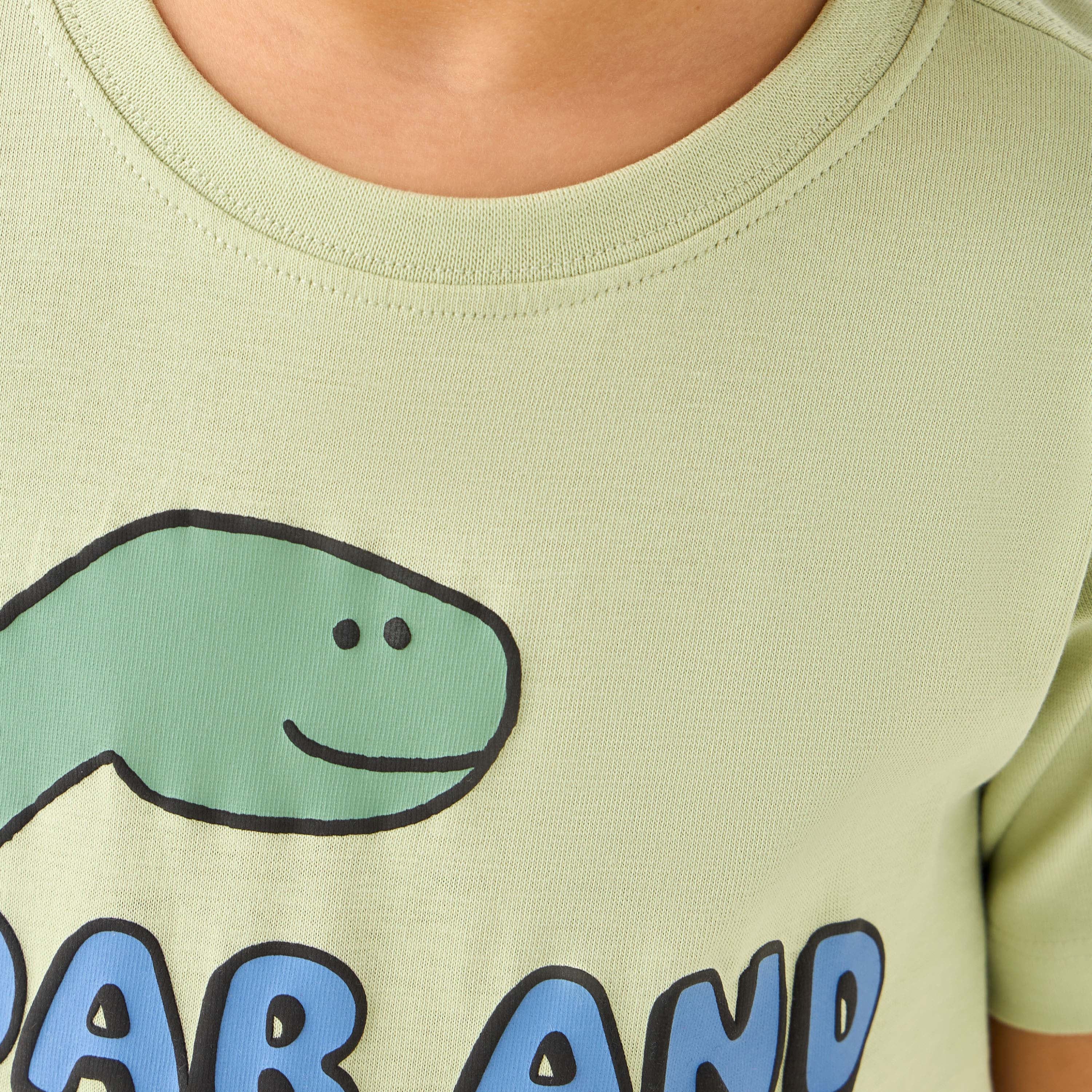 Juniors Crew Neck Short Sleeve T-shirt with Dinosaur Print