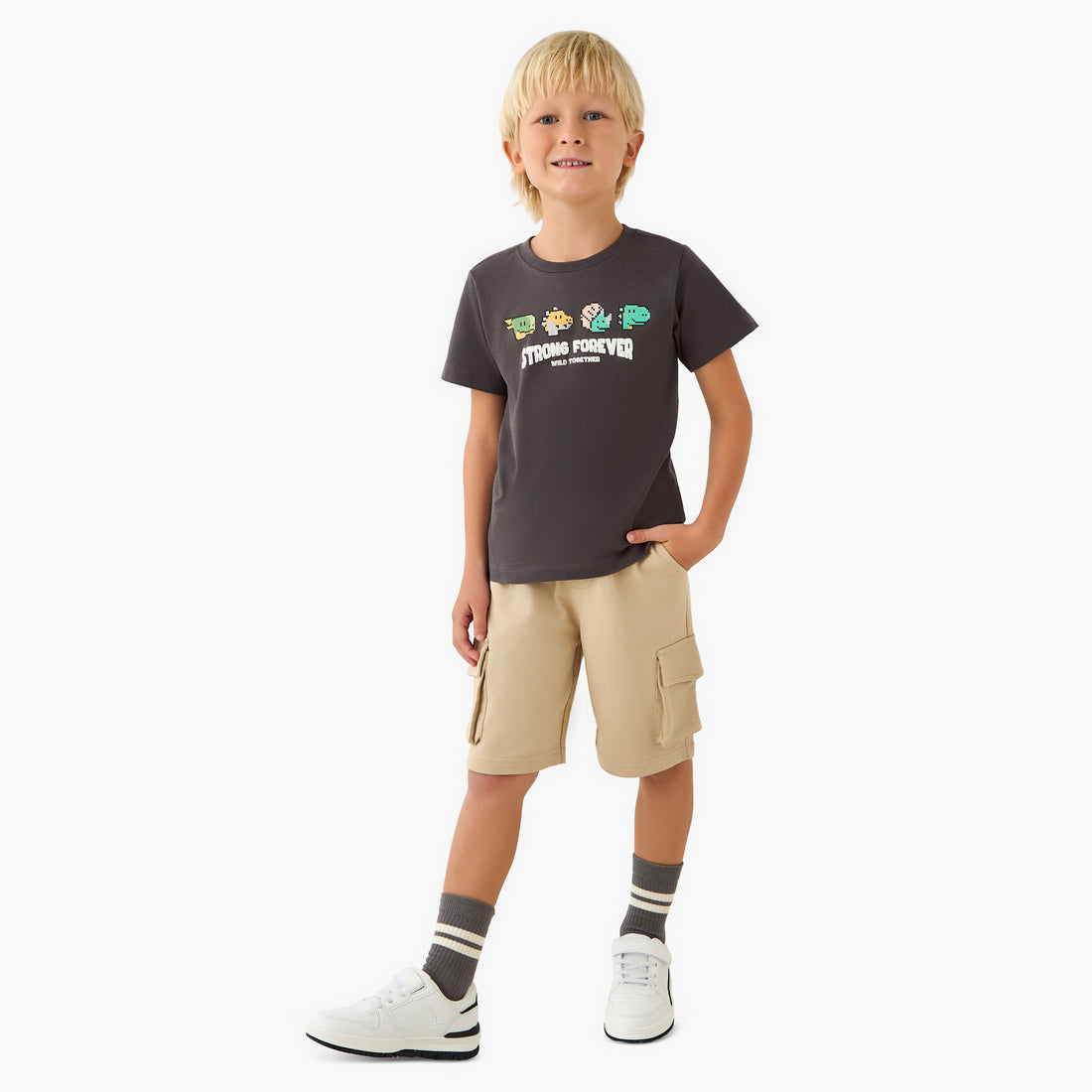 Juniors Crew Neck Short Sleeves T-shirt with Dinosaur Print