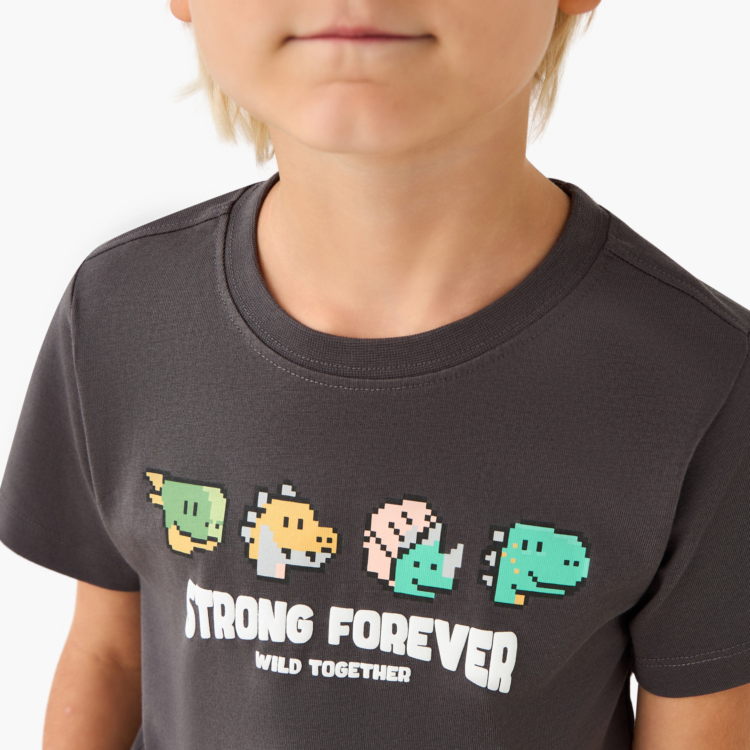 Juniors Crew Neck Short Sleeves T-shirt with Dinosaur Print