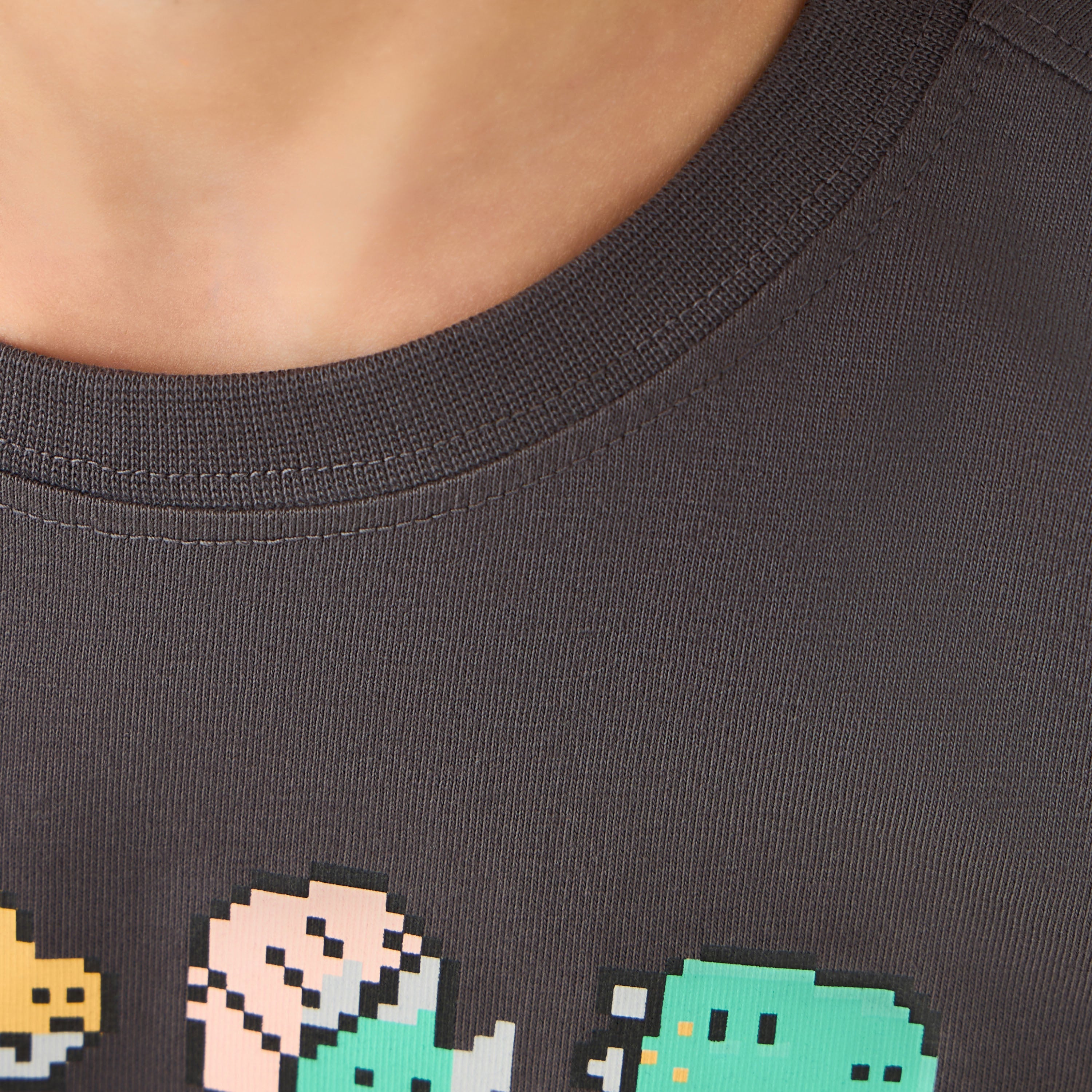 Juniors Crew Neck Short Sleeves T-shirt with Dinosaur Print