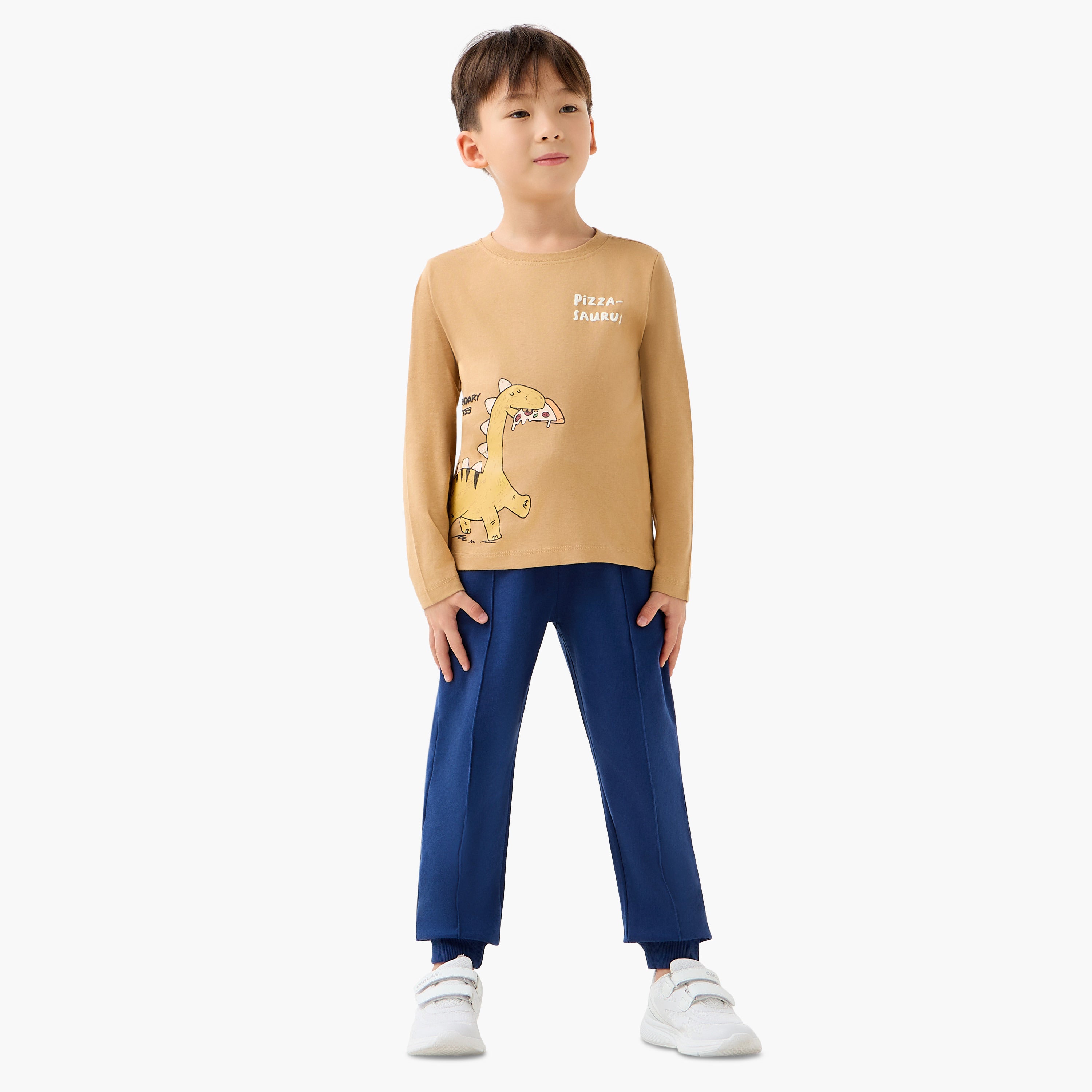 Juniors Crew Neck Short Sleeves T-shirt with Dinosaur Print