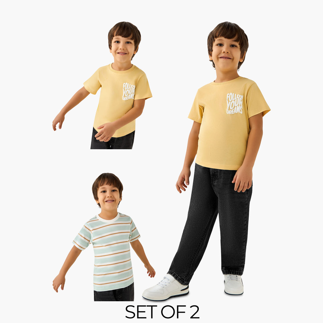 Pack of 2 Juniors Crew Neck Short Sleeves T-shirt with Assorted Print