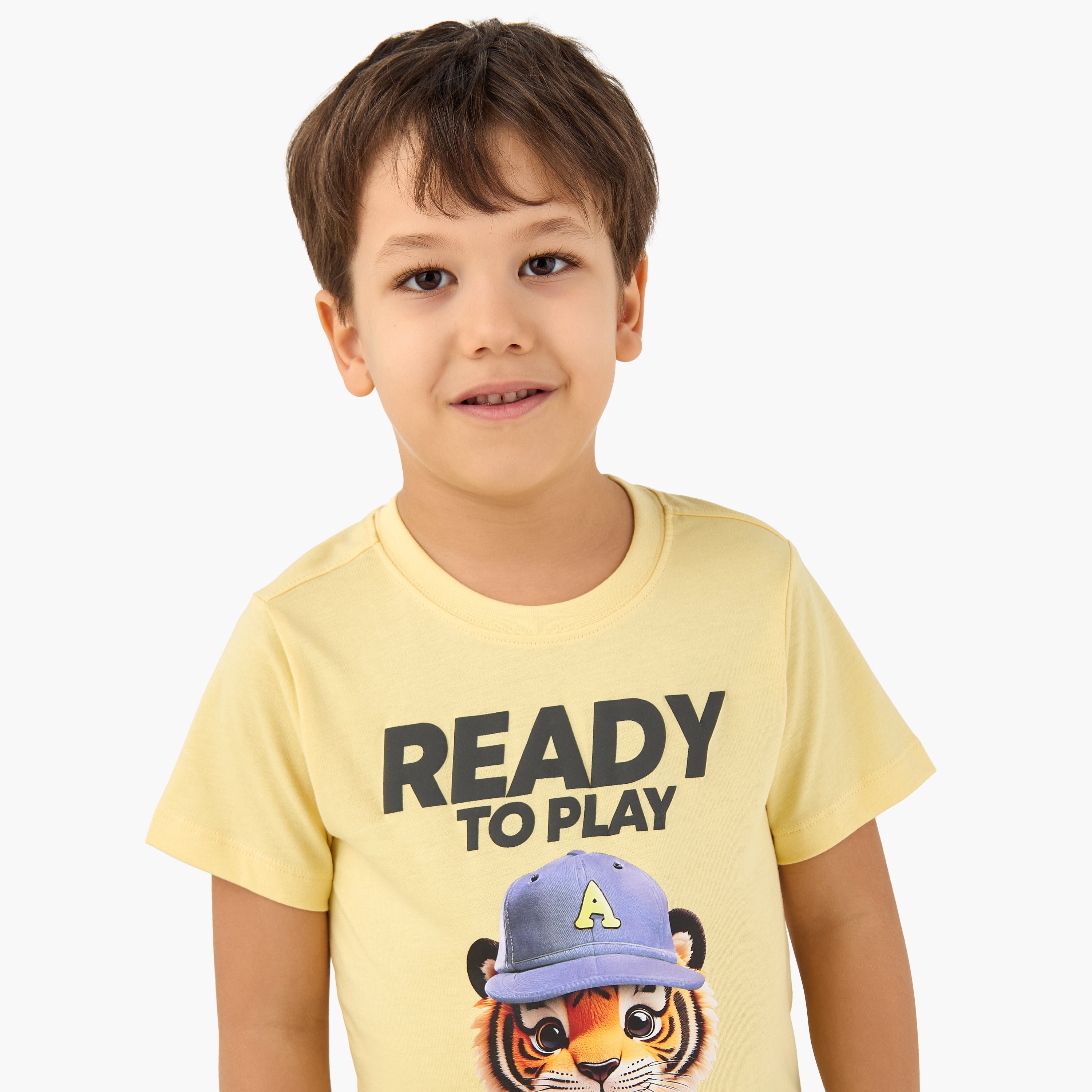 Juniors Crew Neck Short Sleeves T-shirt with Tiger Graphic Print