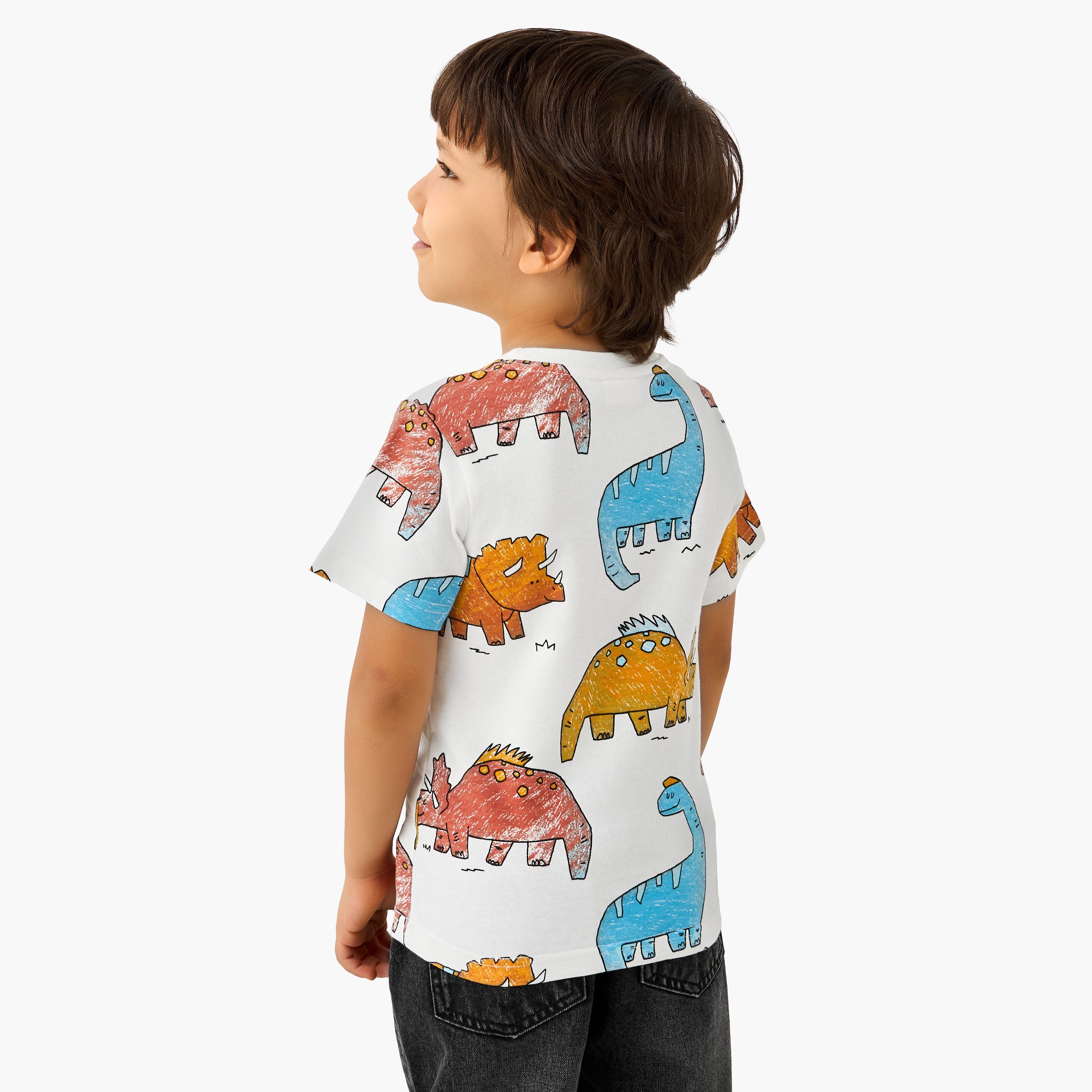 Juniors Crew Neck Short Sleeve T-shirt with Dinosaur Print