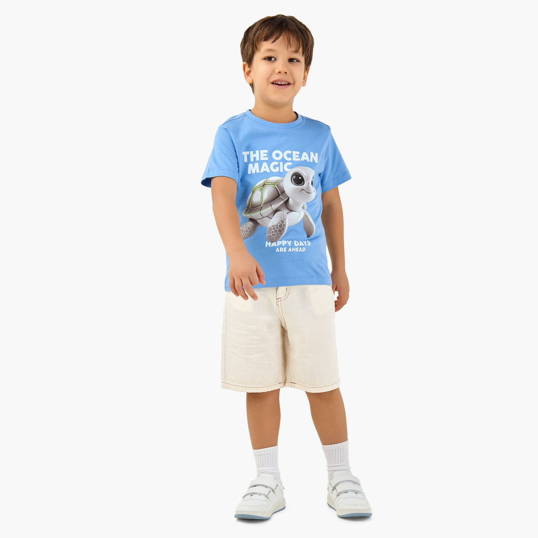 Juniors Crew Neck Short Sleeves T-shirt with Turtle Graphic Print