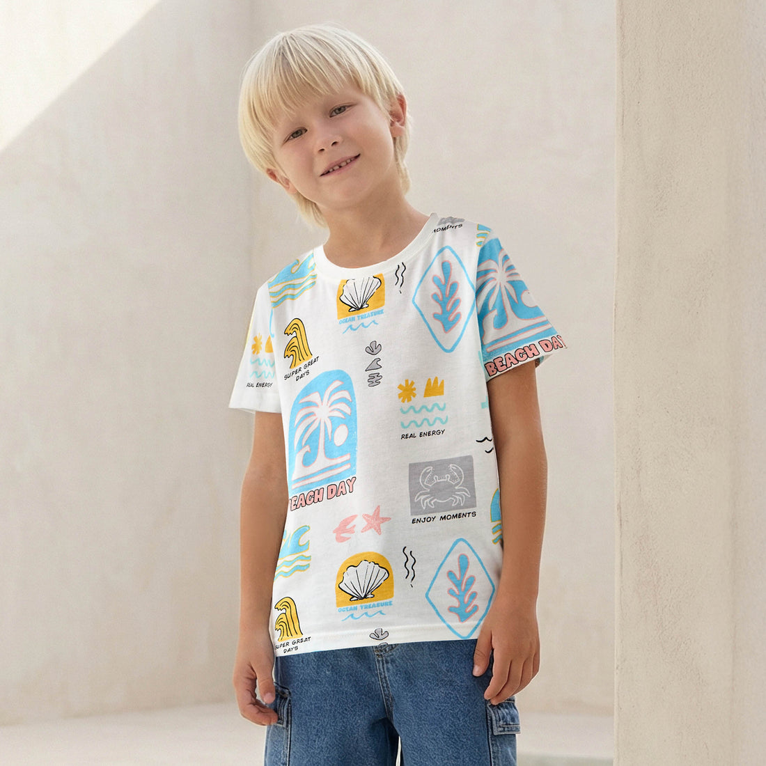 Juniors Round Neck Short Sleeves T-shirt with Graphic Print - White / 1-2 yrs