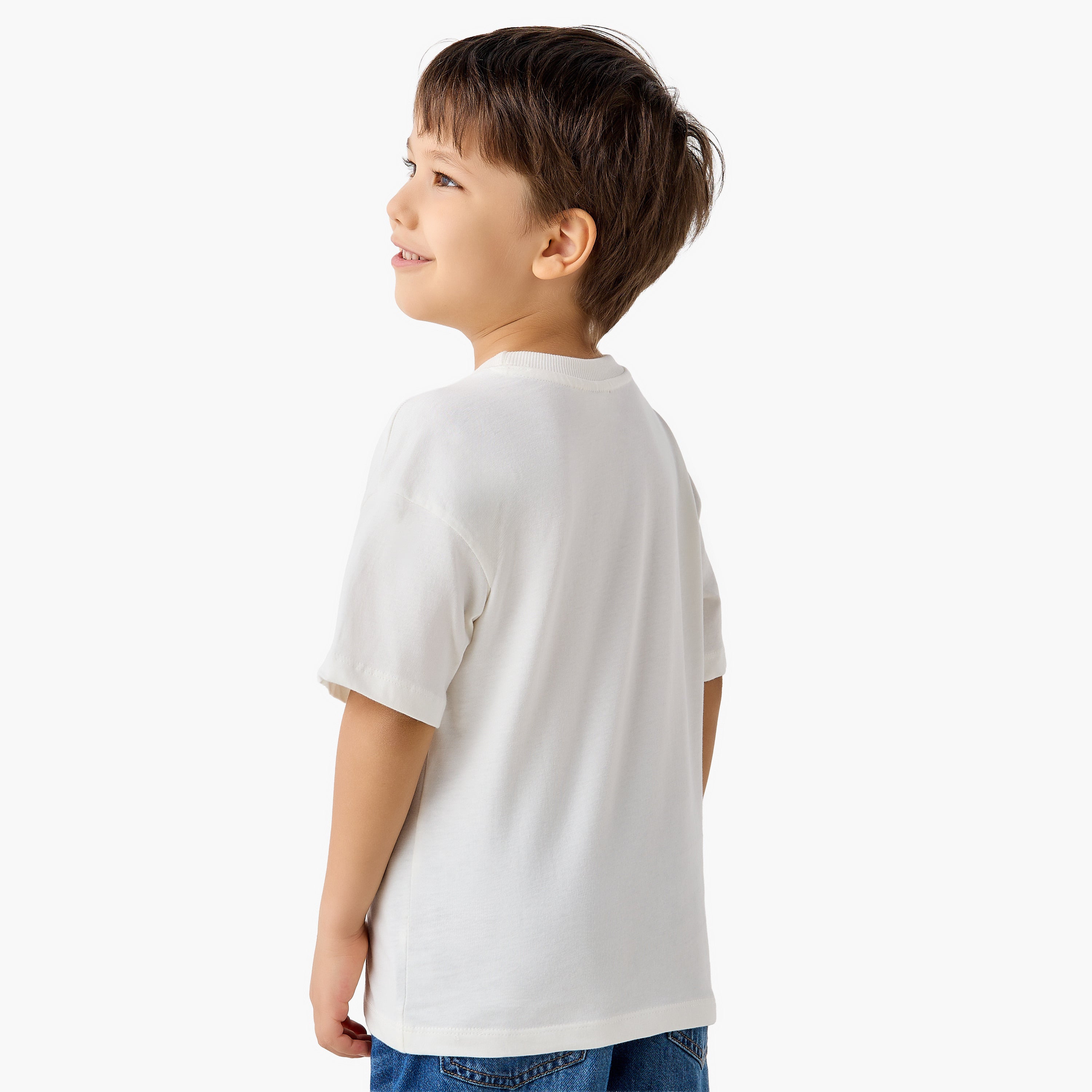 Juniors Crew Neck Short Sleeves T-shirt with Dinosaur Embossed